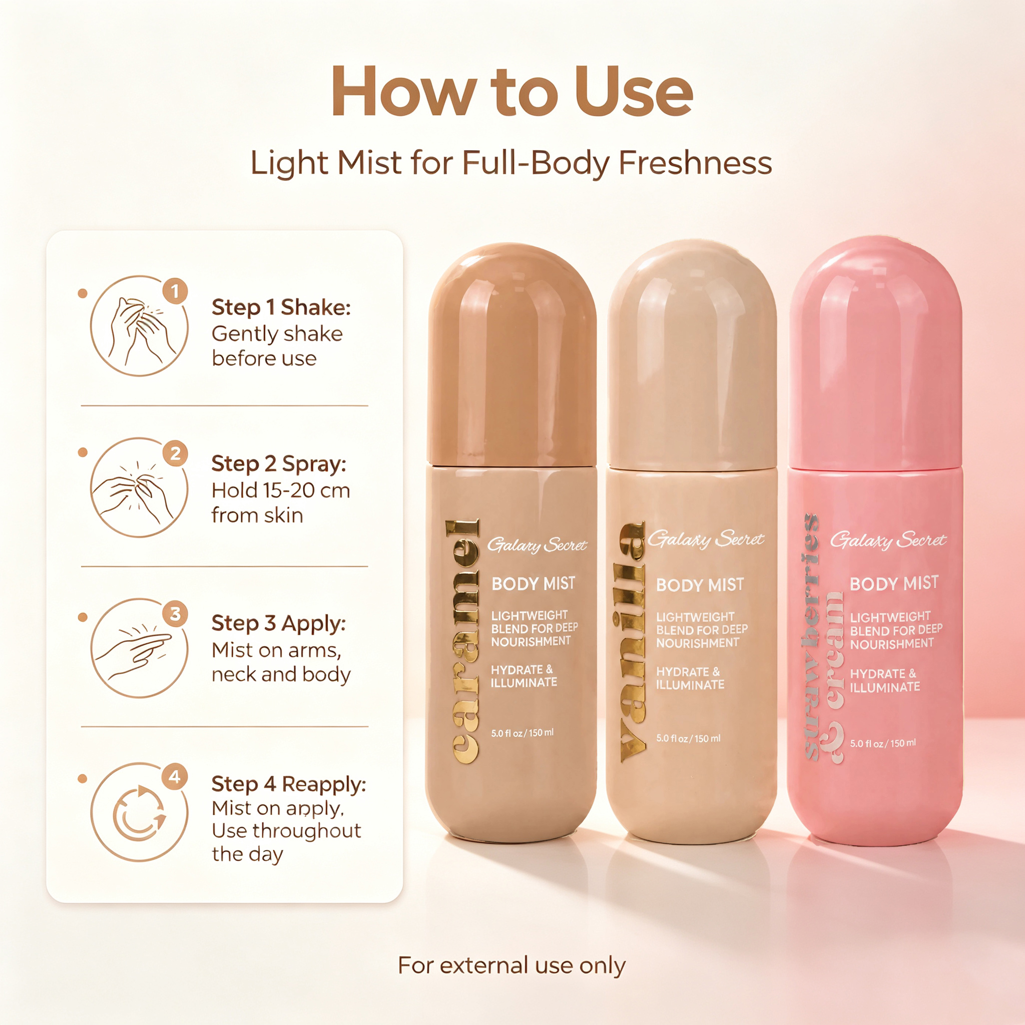 Galaxy Secret Hot Selling Body Perfume Mist Long Lasting Fragrance With Ha Vitamin E Shea Butter & Aloe For Daily Body Mist