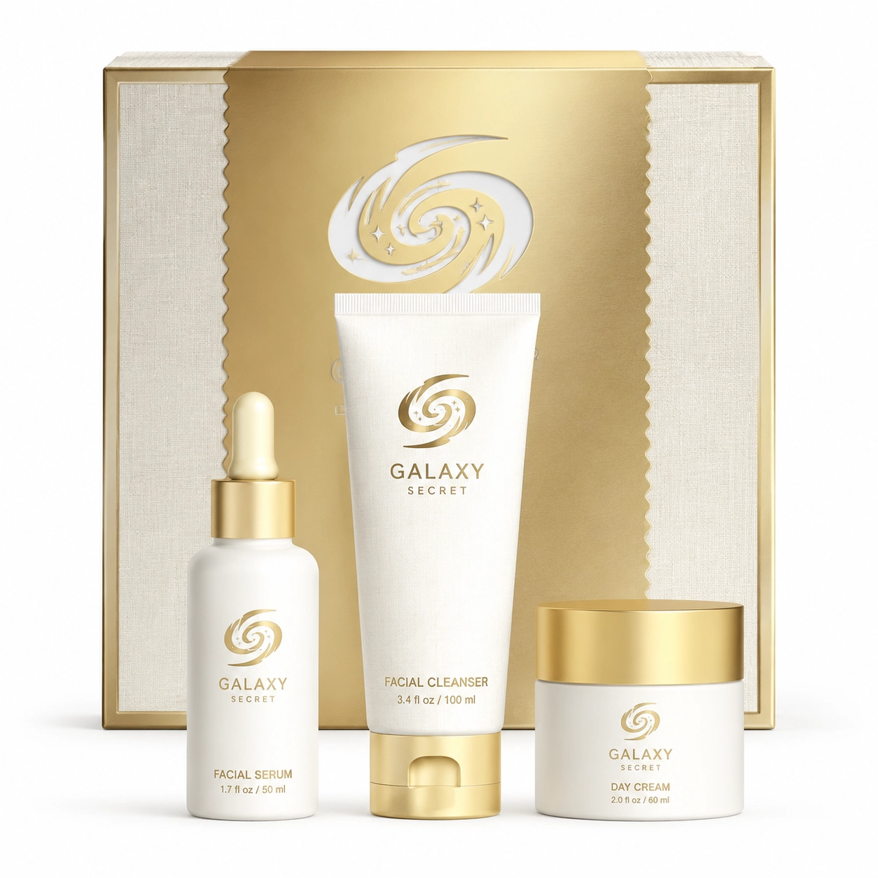 Oem Odm 3pcs Golden Skincare Gift Set Collagen Cleanser Serum Moisturizer Daily Glow Routine Kit