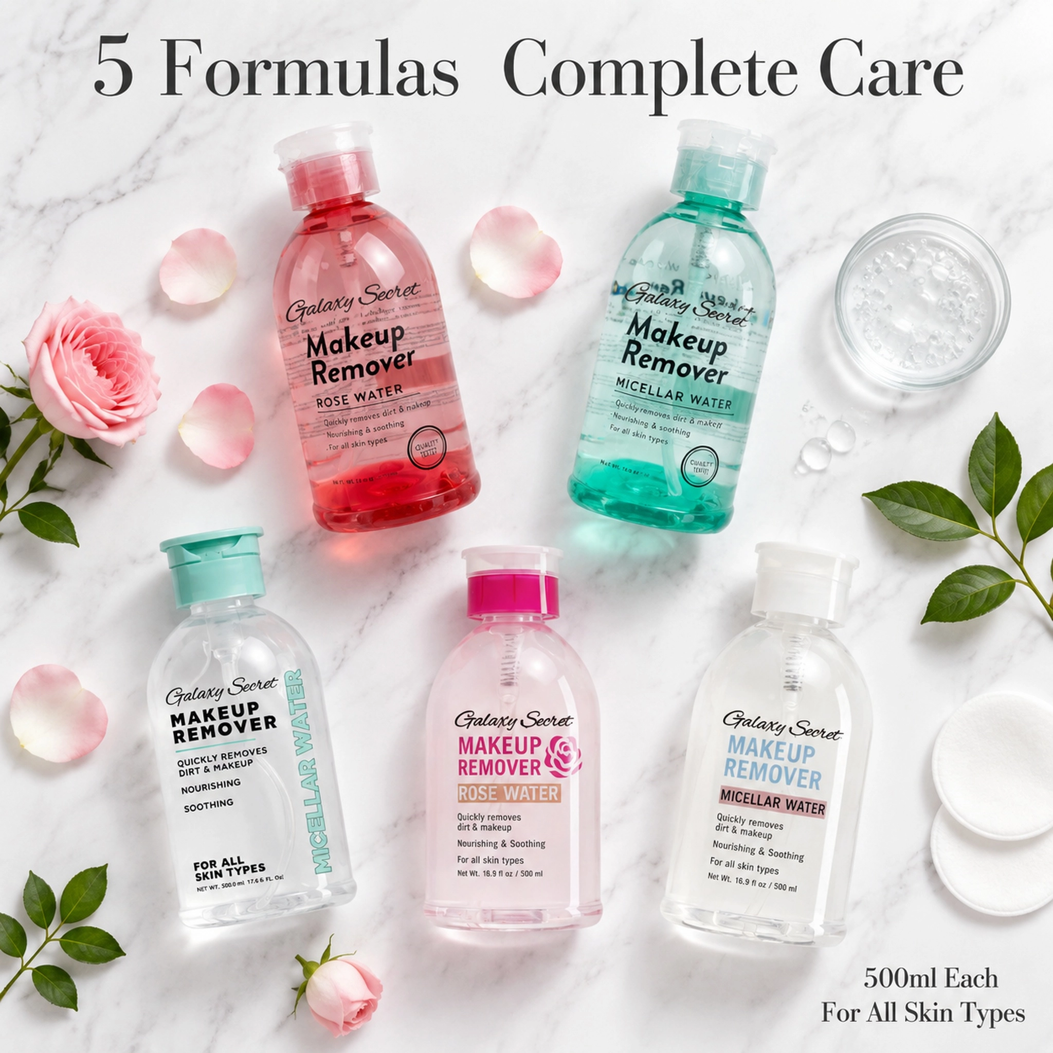 Micellar Water Makeup Remover 500ml Gentle Rose No Rinse Cleansing Water Private Label Facial Remover For All Skin Types