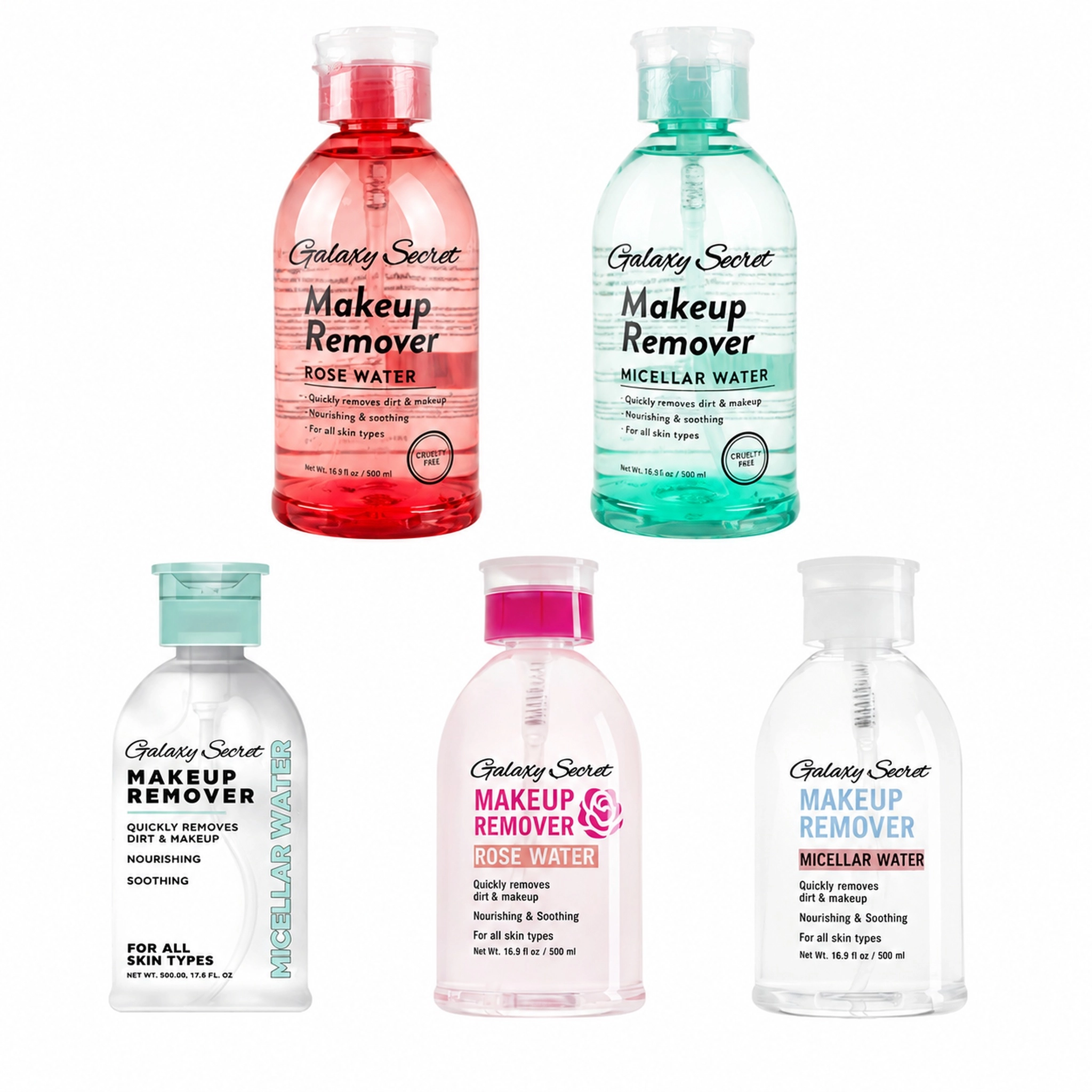 Micellar Water Makeup Remover 500ml Gentle Rose No Rinse Cleansing Water Private Label Facial Remover For All Skin Types
