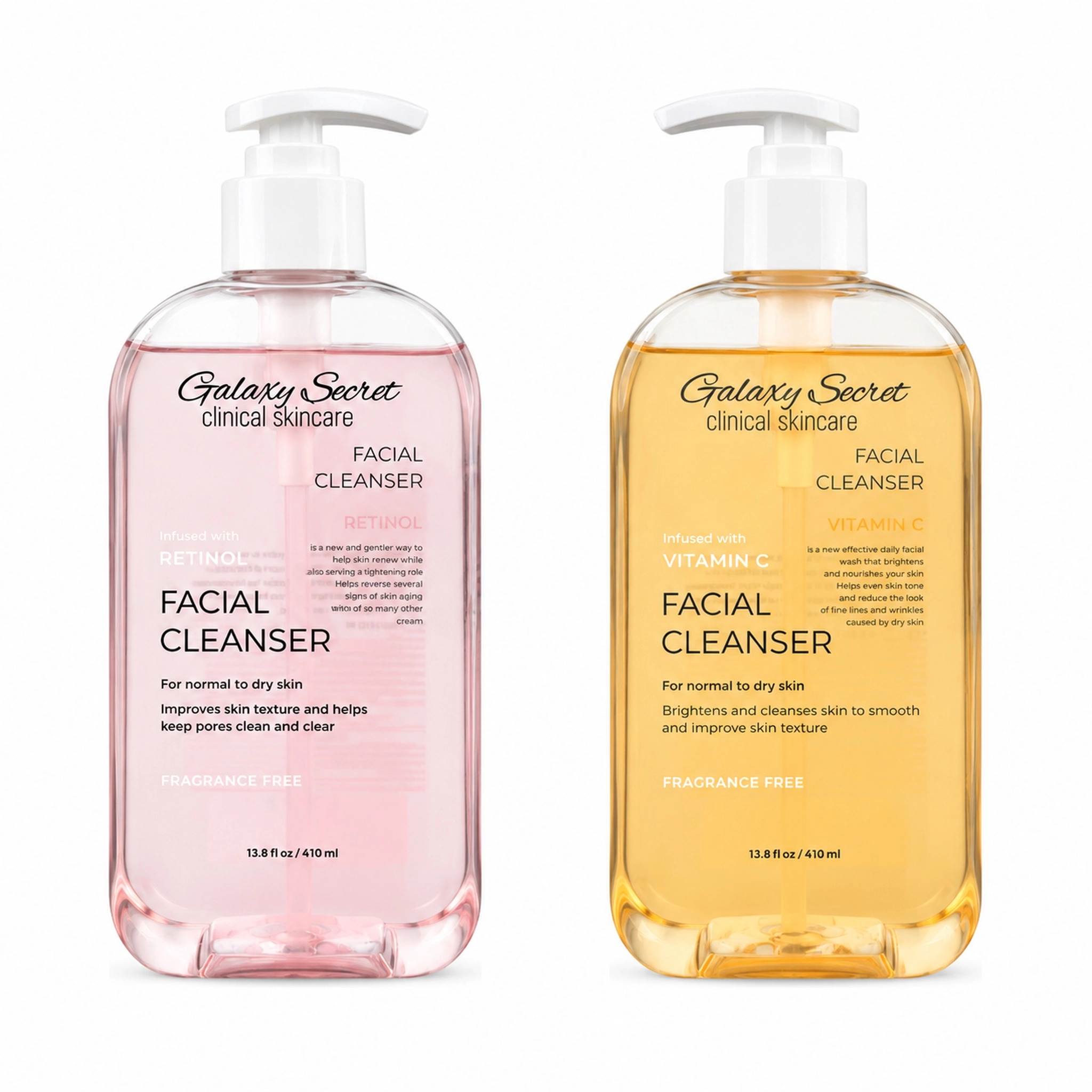 Galaxy Secret Facial Cleanser 410ml Retinol & Vitamin C Fragrance Free Gentle Daily Cleansing For Normal To Dry Skin
