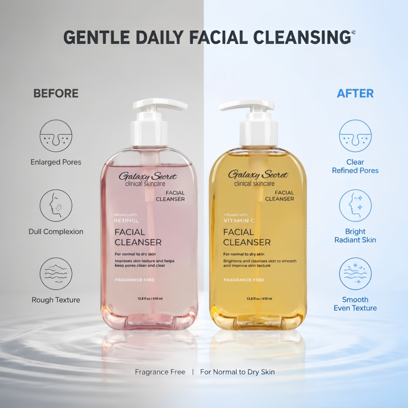Galaxy Secret Facial Cleanser 410ml Retinol & Vitamin C Fragrance Free Gentle Daily Cleansing For Normal To Dry Skin
