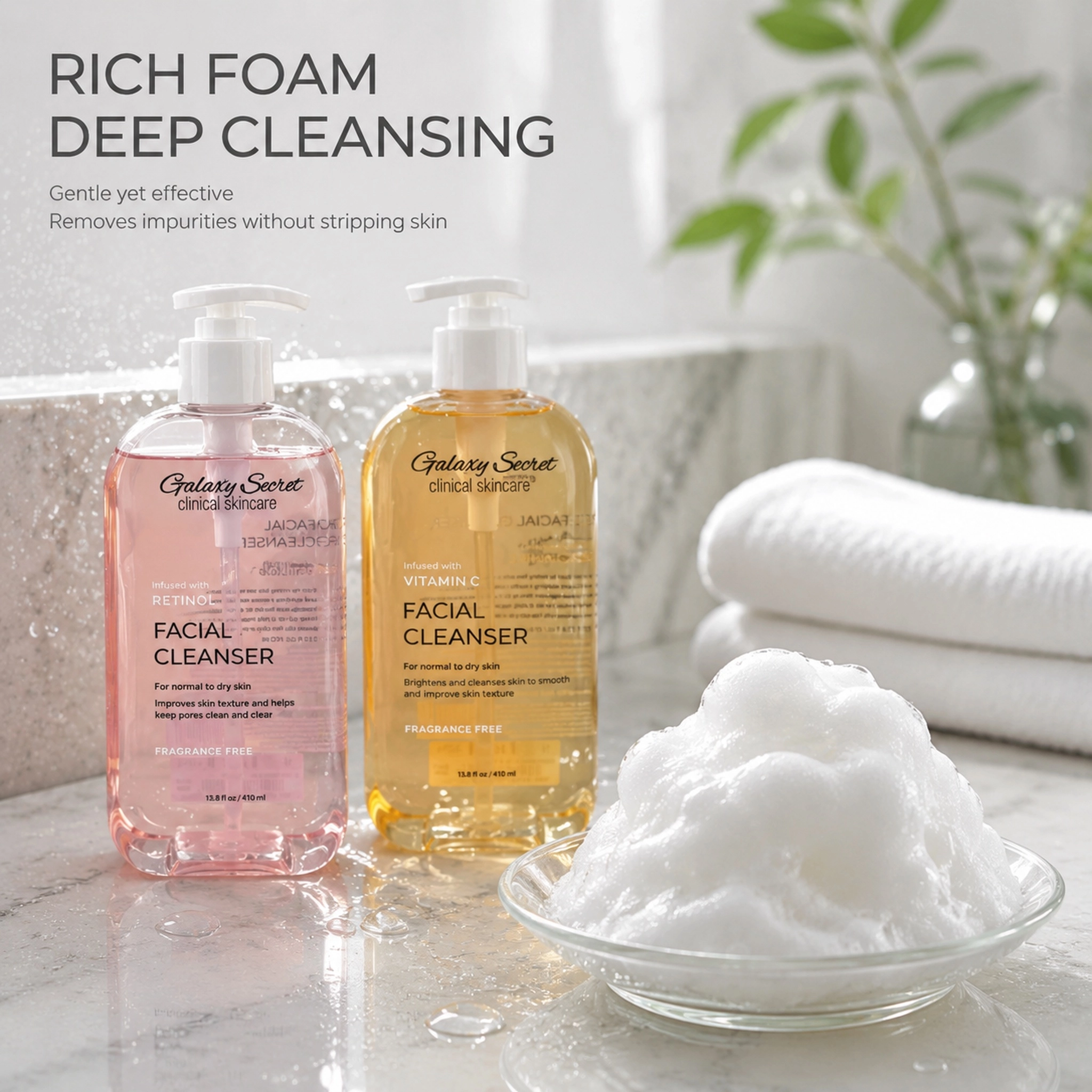 Galaxy Secret Facial Cleanser 410ml Retinol & Vitamin C Fragrance Free Gentle Daily Cleansing For Normal To Dry Skin