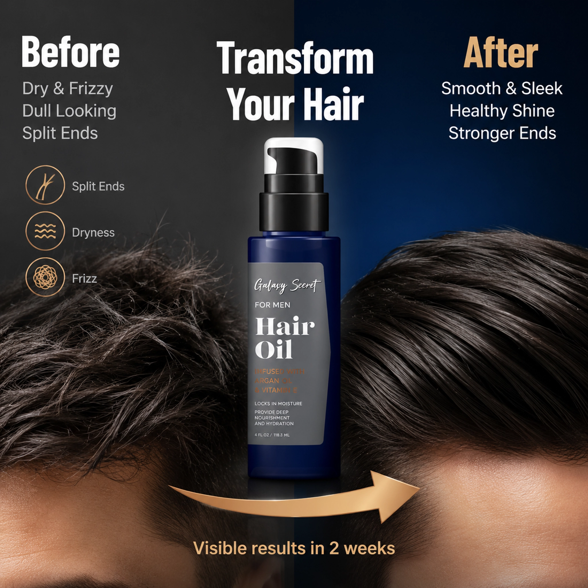 Men Hair Oil Argan Oil & Vitamin E Moisturizing Nourishing Anti-frizz Hair Serum Private Label Custom Logo 118.3ml