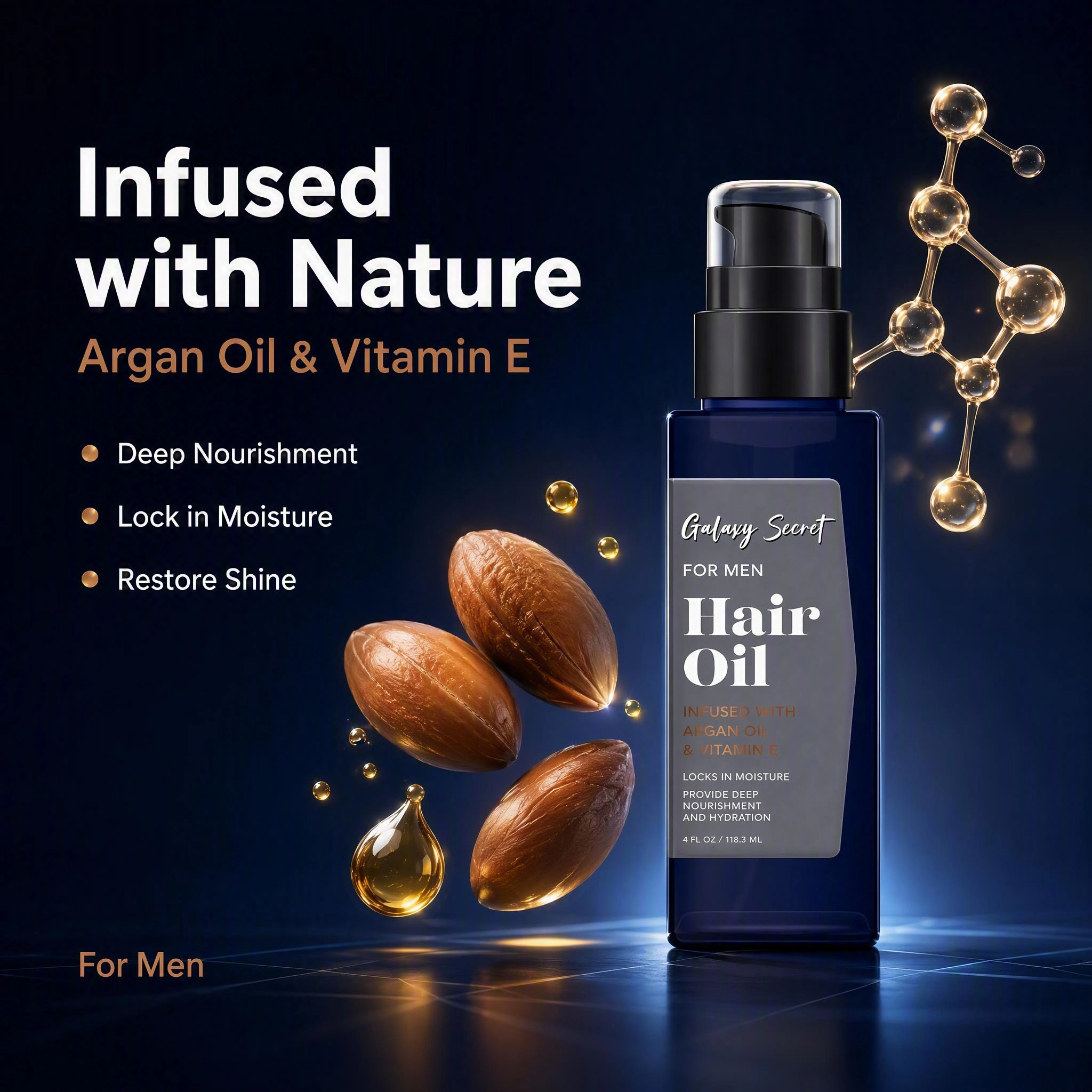 Men Hair Oil Argan Oil & Vitamin E Moisturizing Nourishing Anti-frizz Hair Serum Private Label Custom Logo 118.3ml