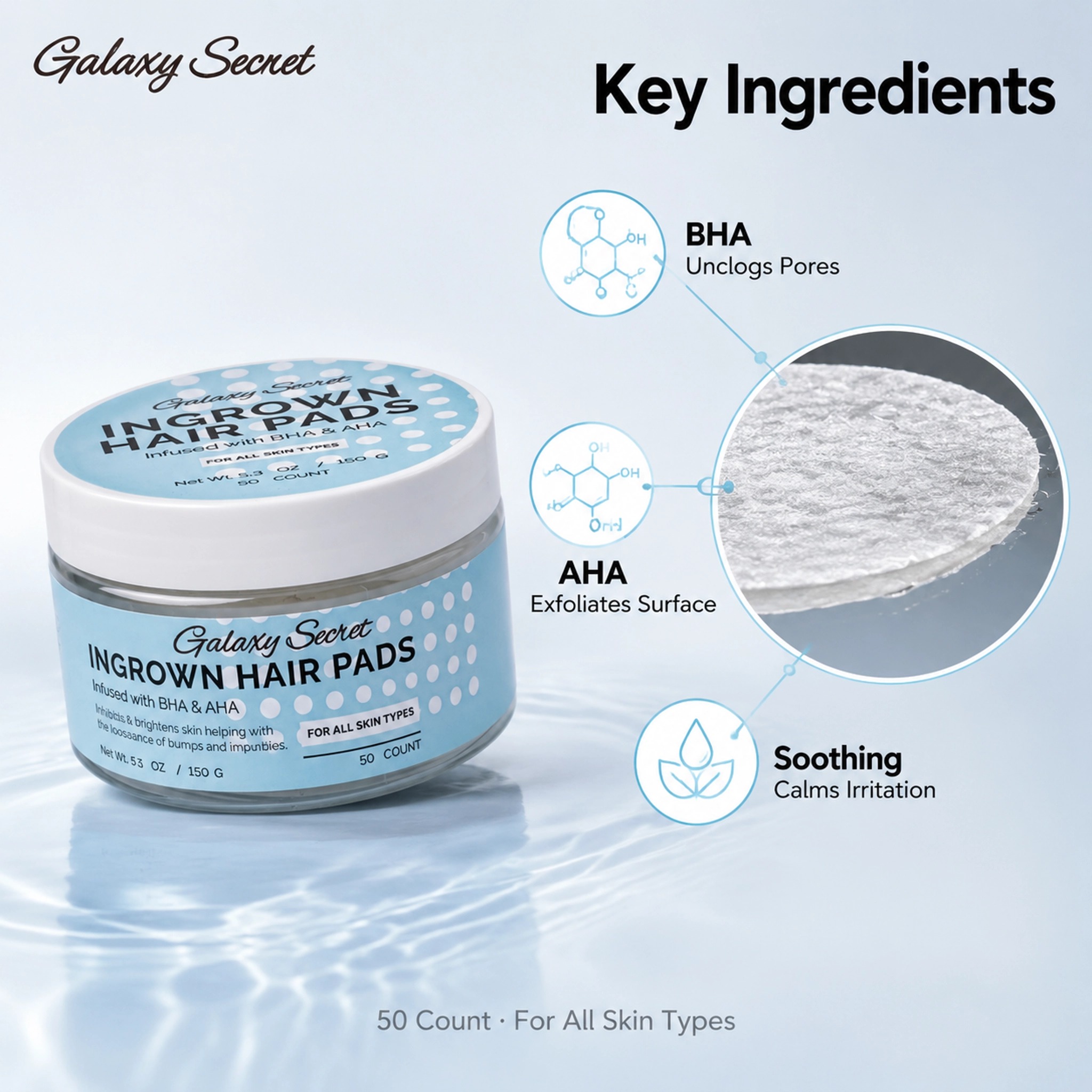 Ingrown Hair Pads Infused With Aha & Bha Gentle Exfoliating Prevent Ingrown Hairs Private Label Custom Logo Wholesale