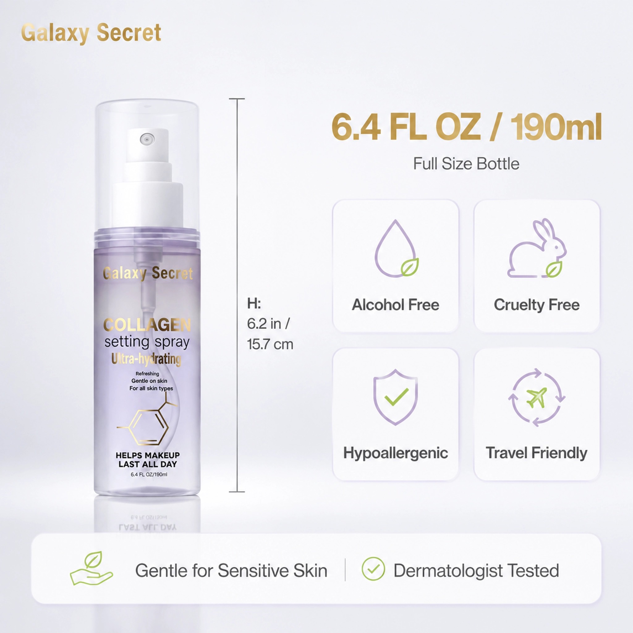 Ultra Hydrating Collagen Setting Spray Long Lasting Fix Mist Alcohol Free Private Label Custom Logo For Sensitive Skin