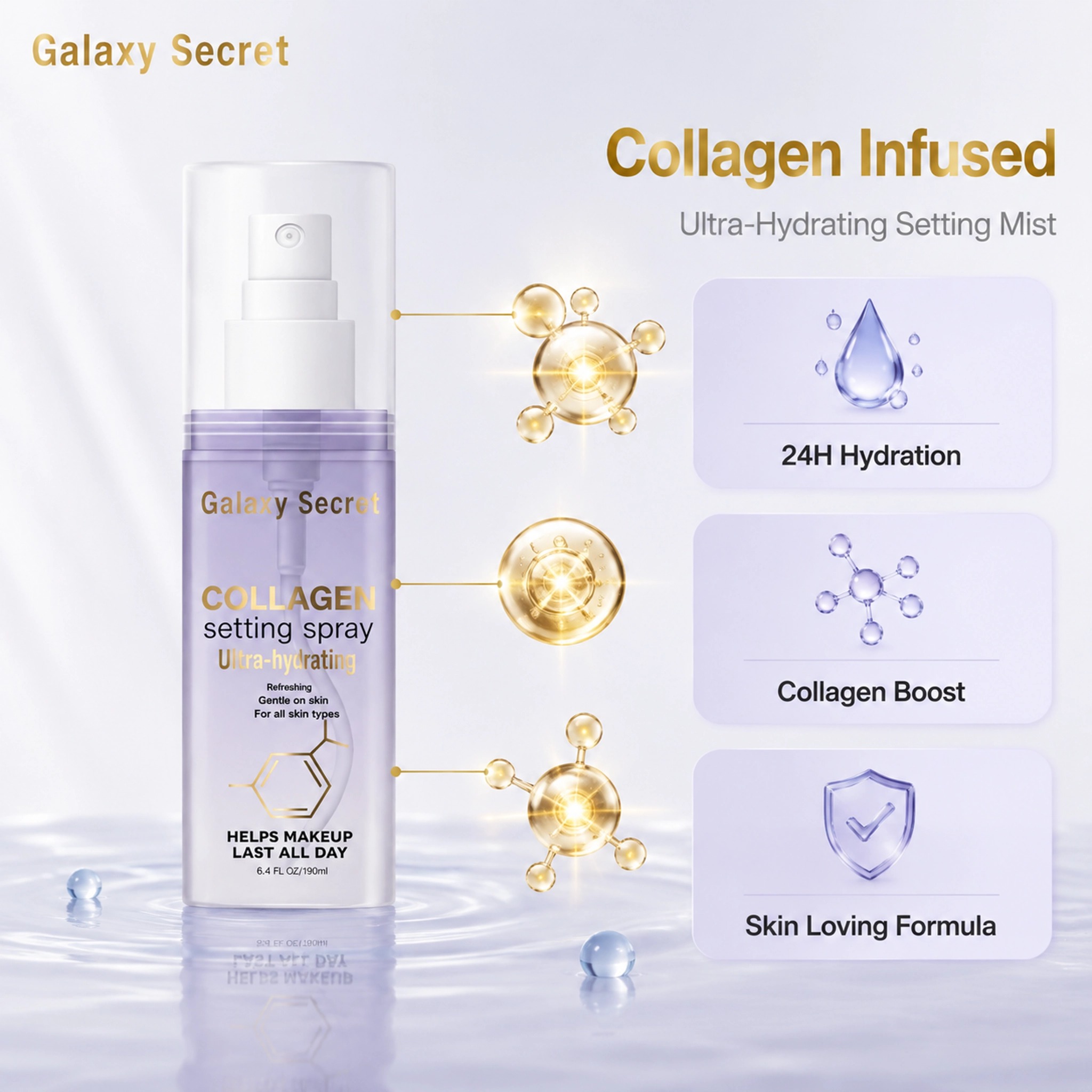 Ultra Hydrating Collagen Setting Spray Long Lasting Fix Mist Alcohol Free Private Label Custom Logo For Sensitive Skin