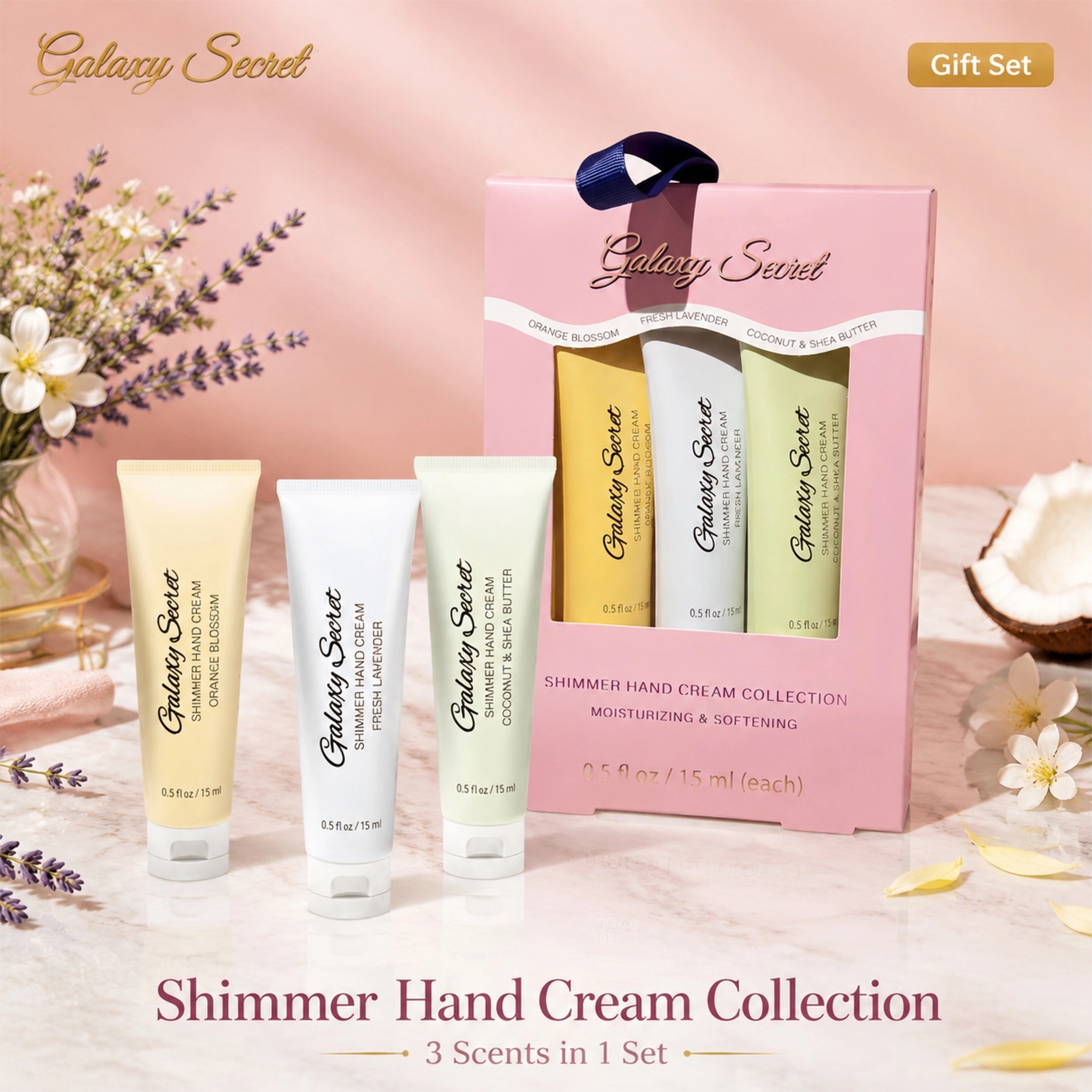 Shimmer Hand Cream Set Private Label 3 Pack Cherry Vanilla Strawberry Moisturizing Travel Size Gift Set For Women