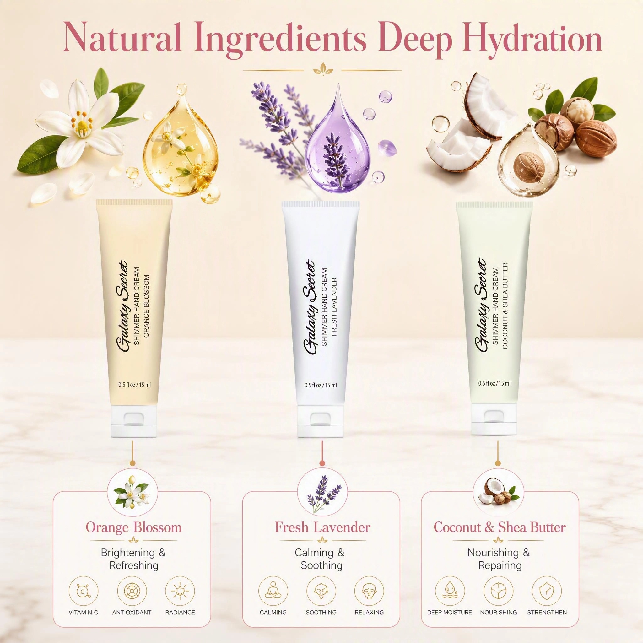 Shimmer Hand Cream Set Private Label 3 Pack Cherry Vanilla Strawberry Moisturizing Travel Size Gift Set For Women