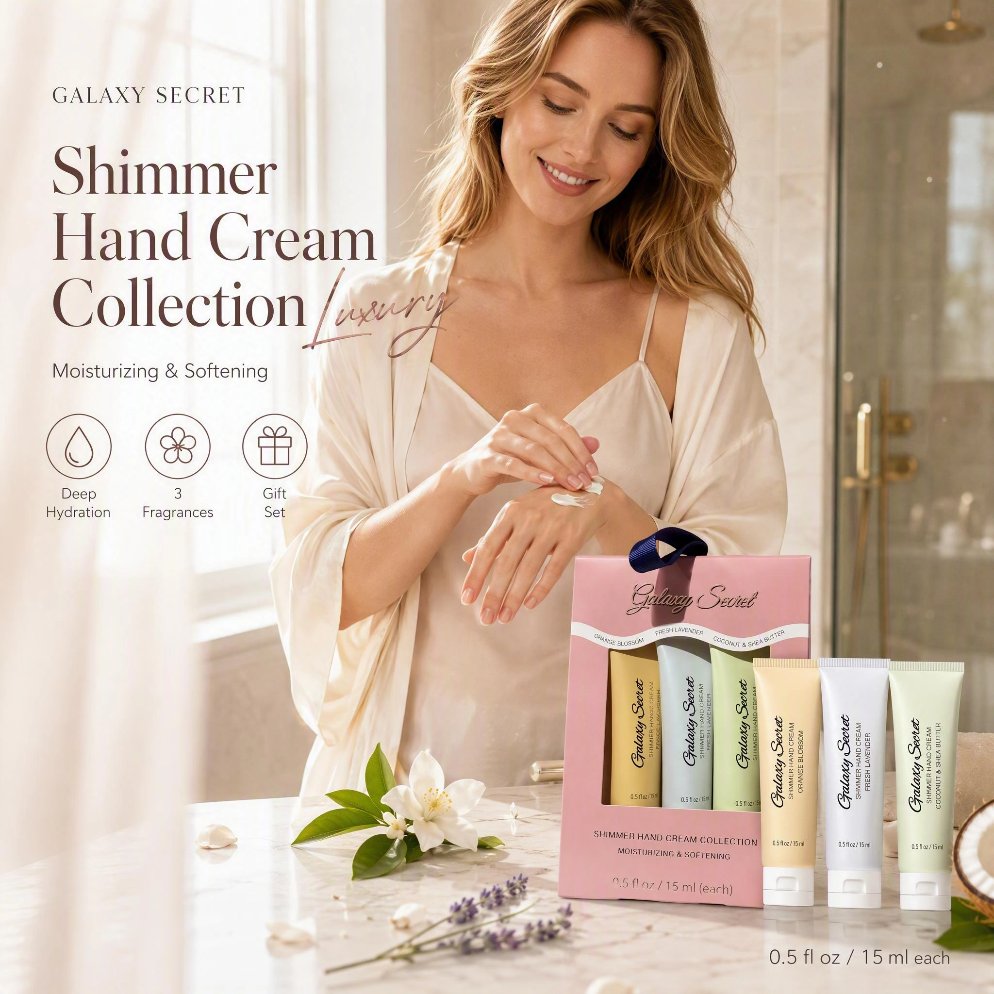 Shimmer Hand Cream Set Private Label 3 Pack Cherry Vanilla Strawberry Moisturizing Travel Size Gift Set For Women
