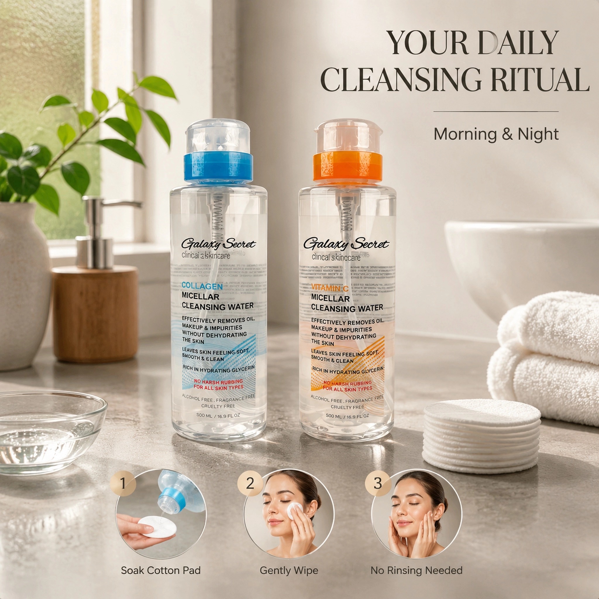 Micellar Cleansing Water 500ml Collagen Vitamin C Alcohol Free Hydrating Makeup Remover Private Label Custom Logo Wholesale