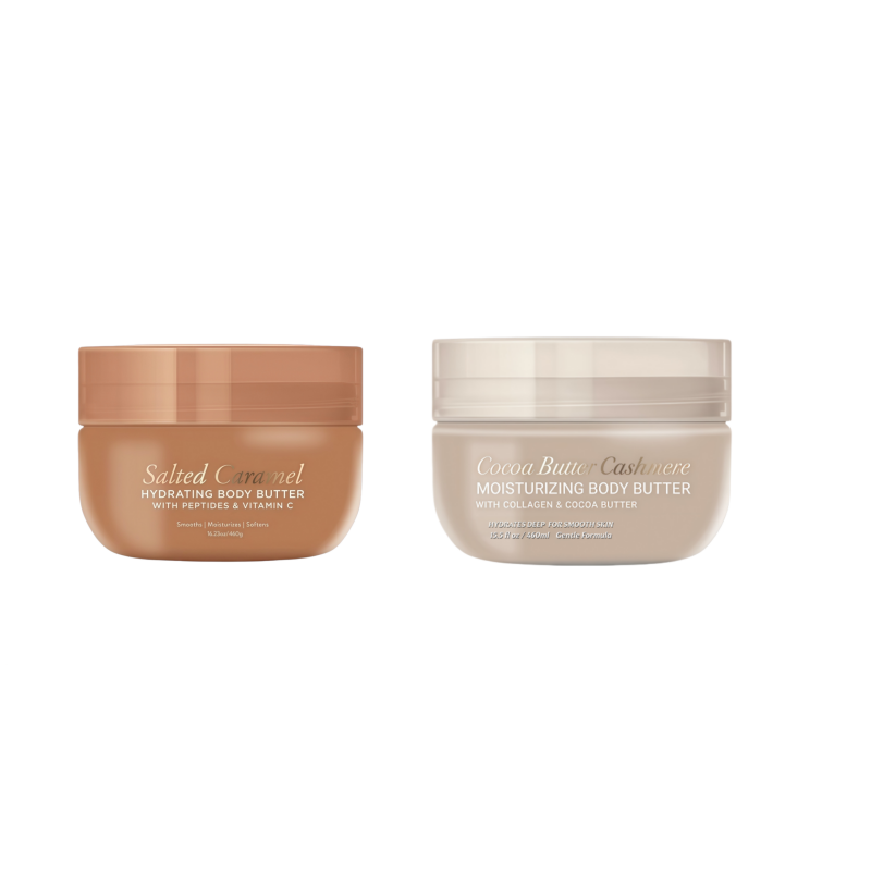 Body Butter 460g Salted Caramel & Cocoa Cashmere Hydrating Moisturizer Vitamin C Collagen Peptides Private Label Custom Logo