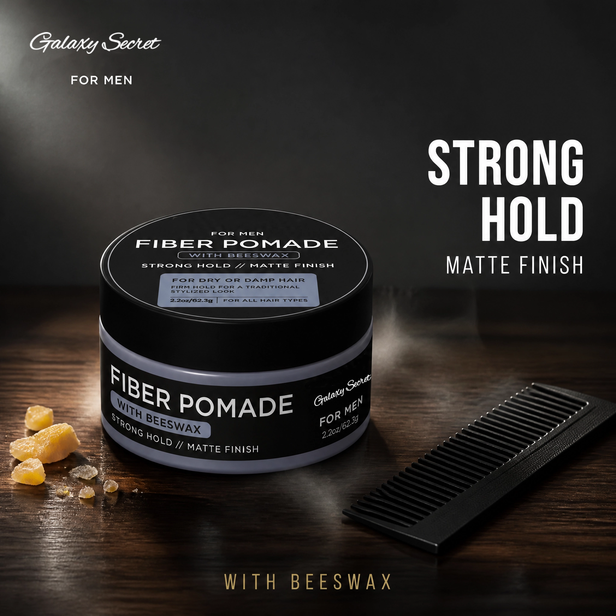 Fiber Pomade For Men 62.3g Beeswax Strong Hold Matte Finish Hair Styling For All Hair Types Private Label Galaxy Secret Logo