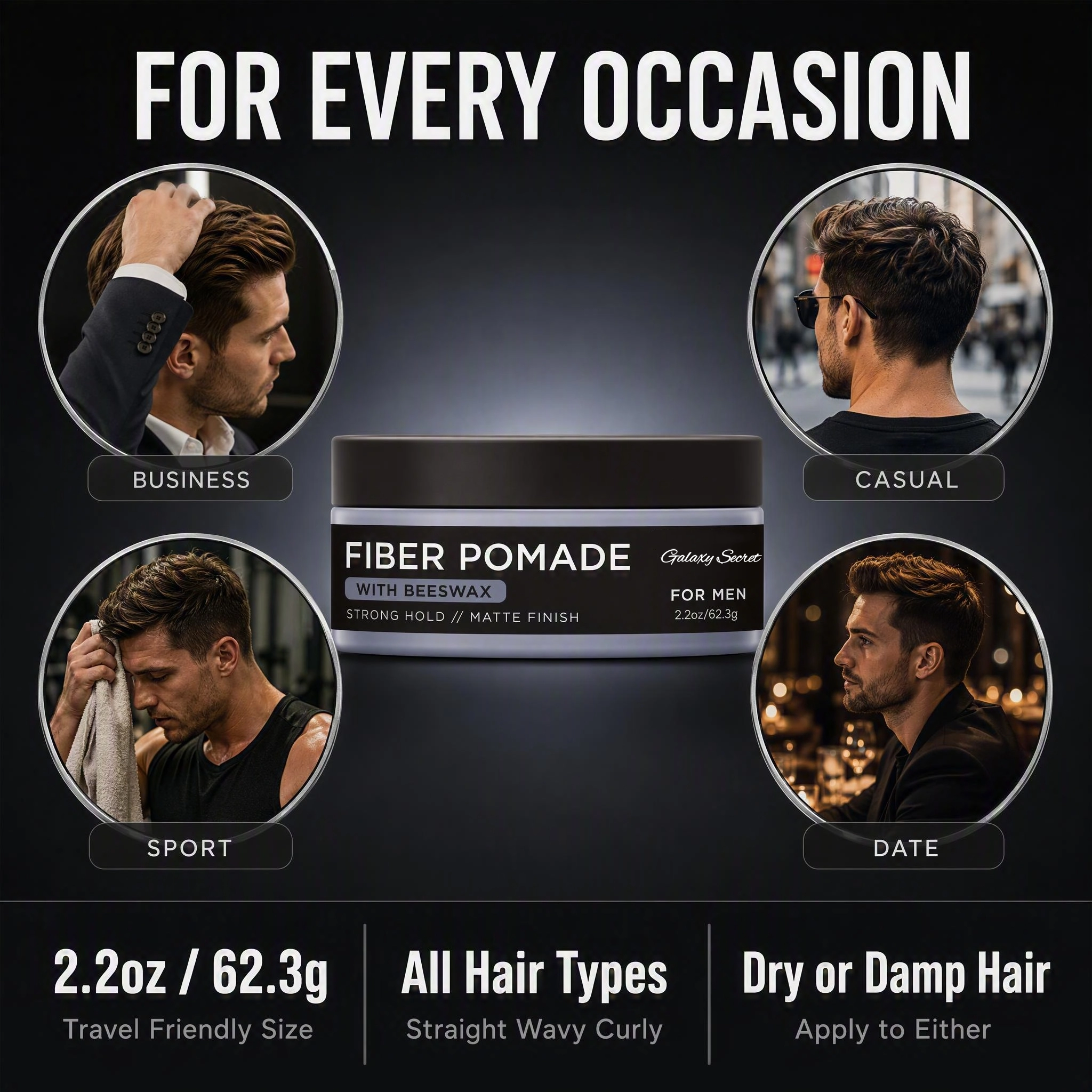 Fiber Pomade For Men 62.3g Beeswax Strong Hold Matte Finish Hair Styling For All Hair Types Private Label Galaxy Secret Logo
