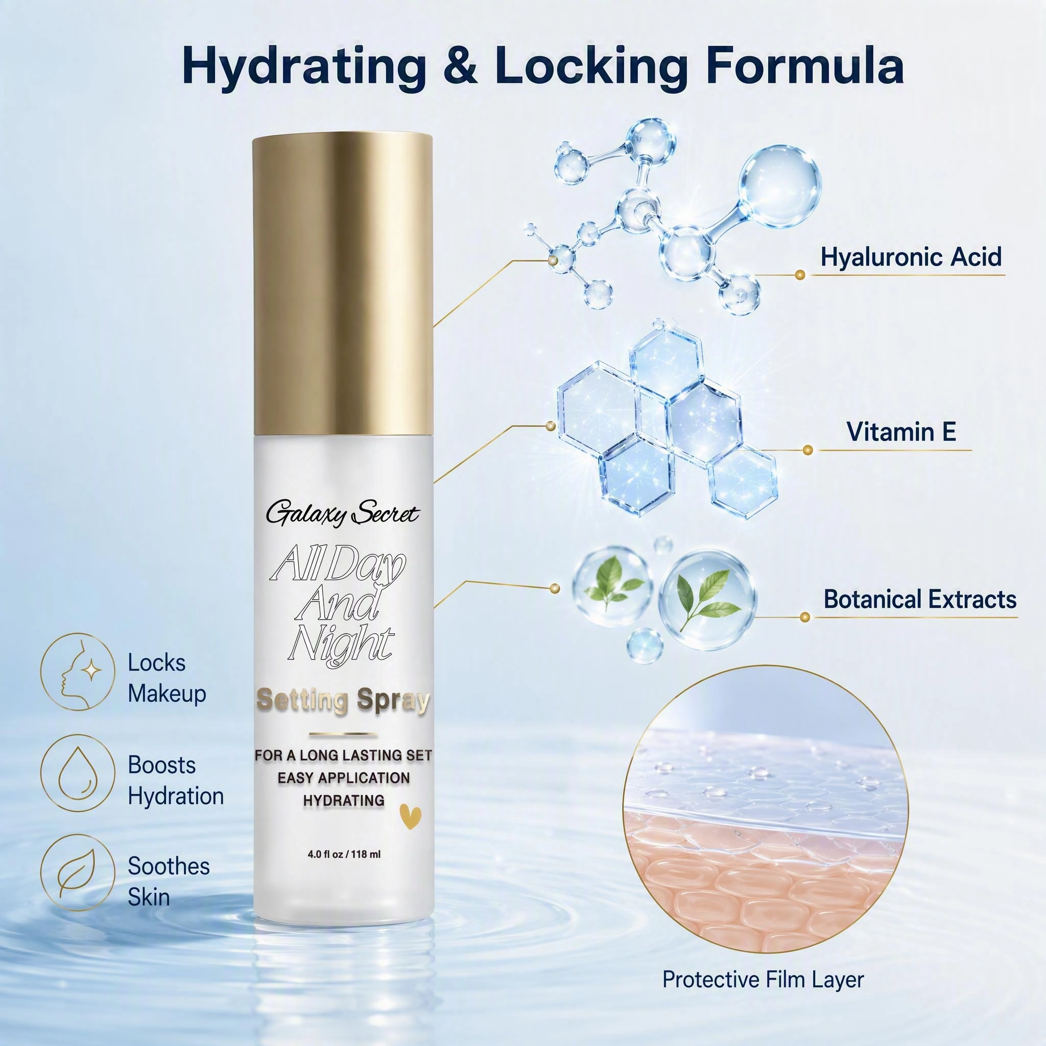 Hydrating Setting Spray 118ml All Day Night Long Lasting Makeup Fixing Mist Private Label Custom Logo Wholesale