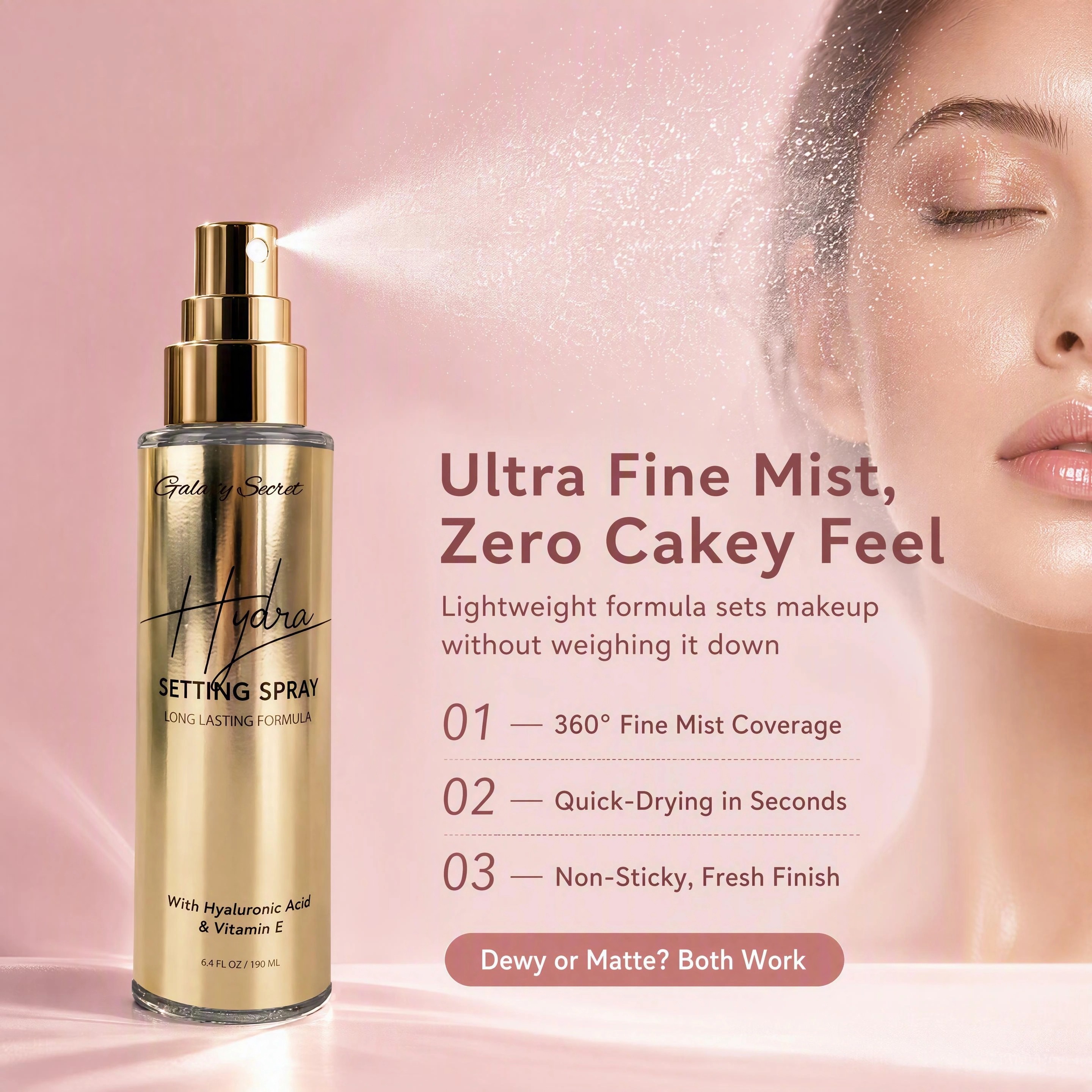 Hot Selling Oem/odm Hydra Setting Spray Hyaluronic Acid Vitamin E Long Lasting Ultra Fine Mist Hydrating Makeup Fixing Spray