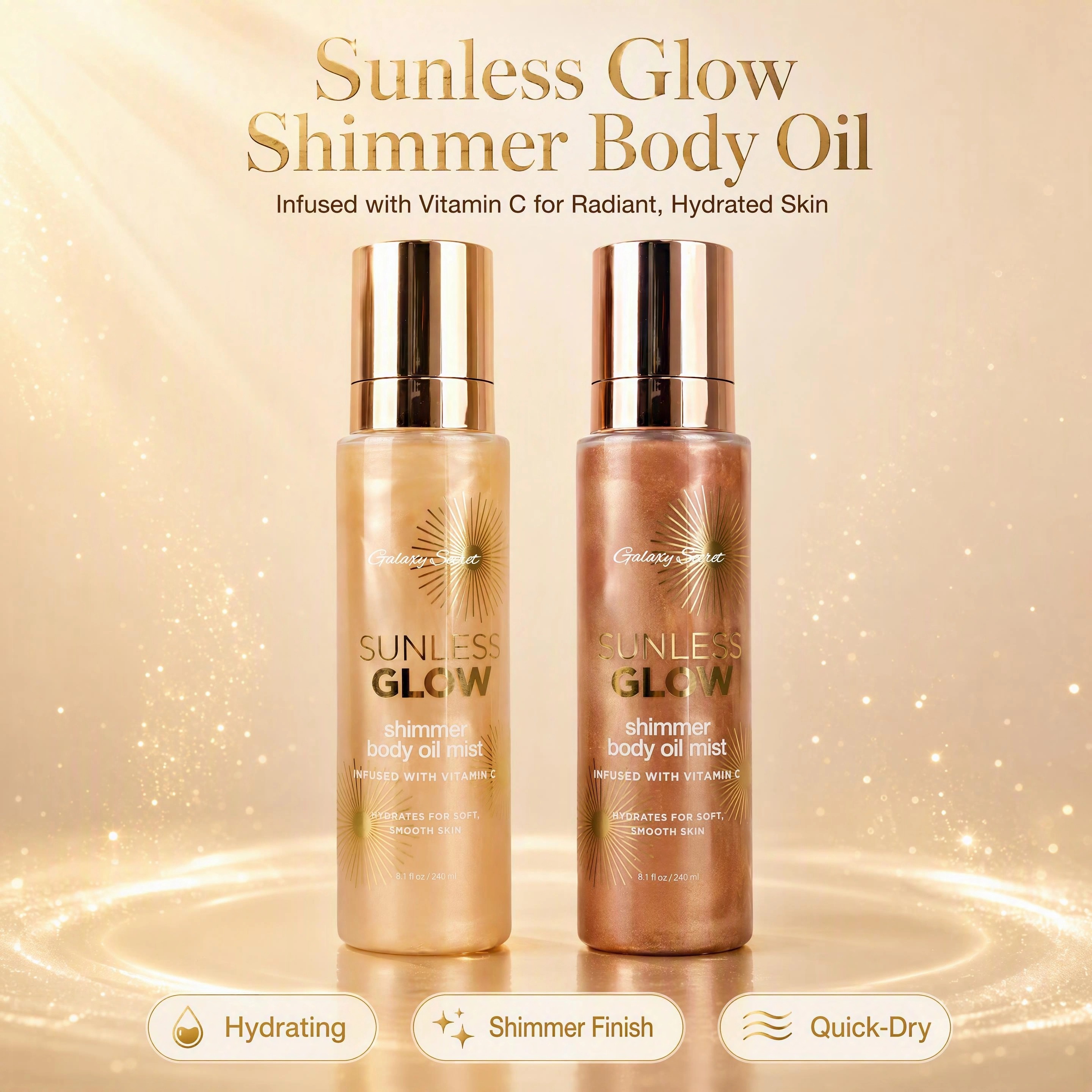 Oem/odm Customizable Sunless Glow Shimmer Body Oil Mist Infused Vitamin C Hydrating For Soft Smooth Skin Body Shimmer Mist Spray