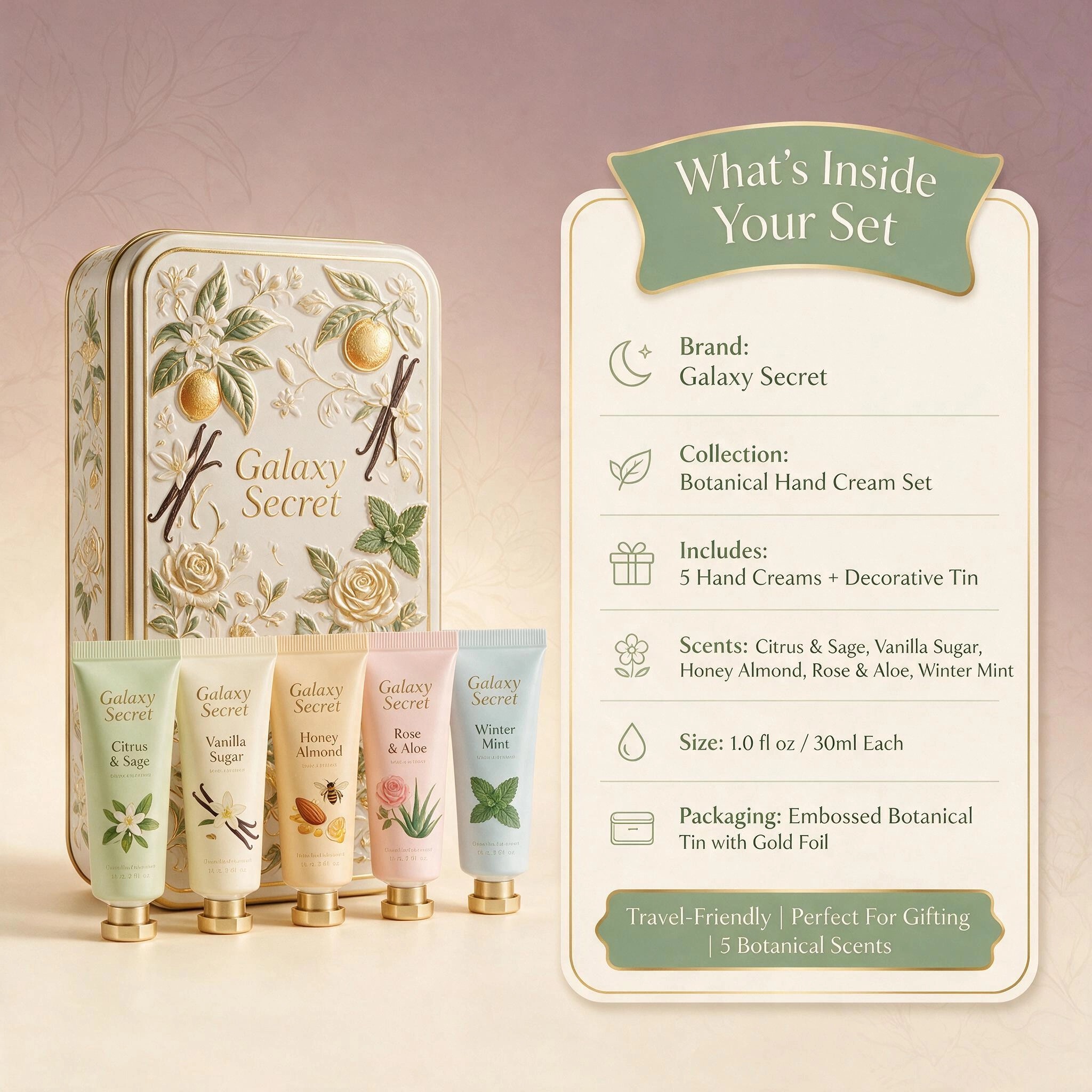 Oem/oem 5-piece Livegreen Hand Cream Collection In Tin Box - Mint Scented - Eco-friendly Gift Set
