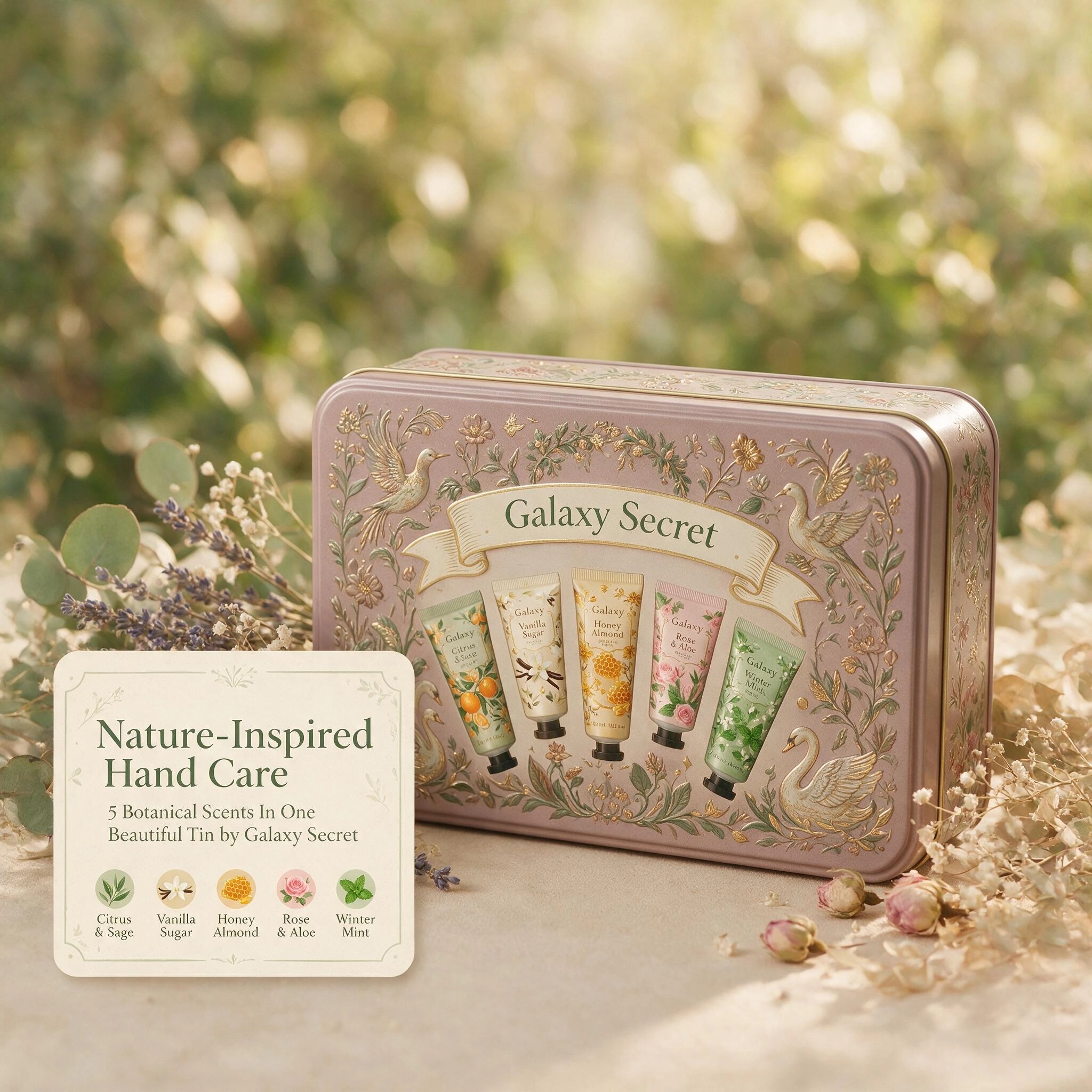 Oem/oem 5-piece Livegreen Hand Cream Collection In Tin Box - Mint Scented - Eco-friendly Gift Set