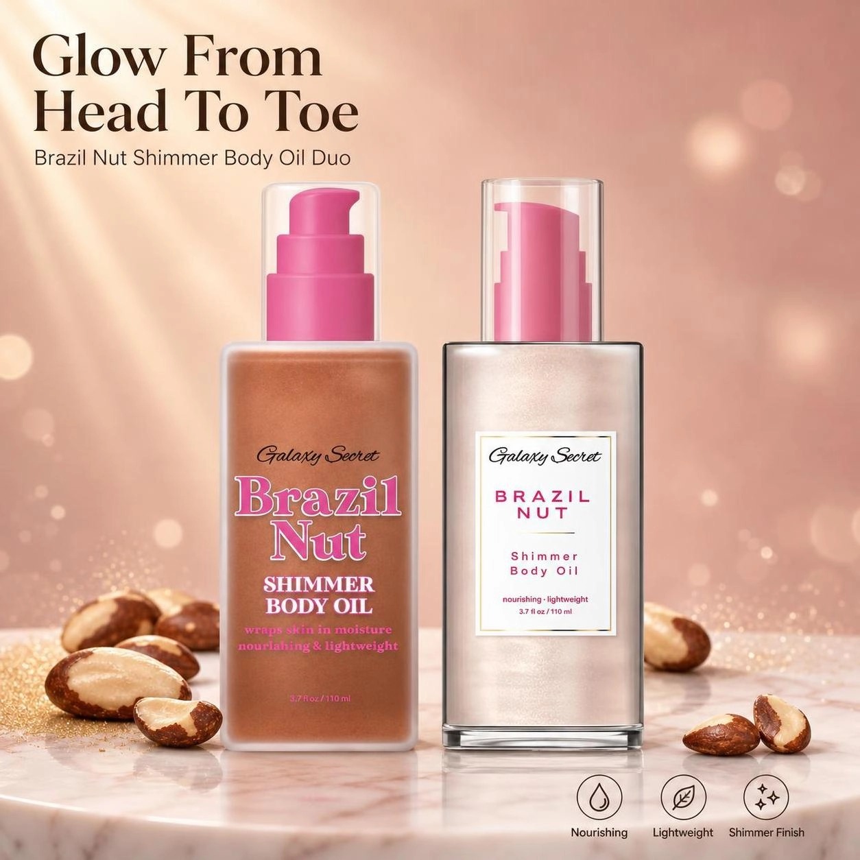 Prival Label Customizable Brazil Nut Shimmer Body Oil Nourishing Lightweight Moisturizing Glitter Shimmer Body Oil For Skin