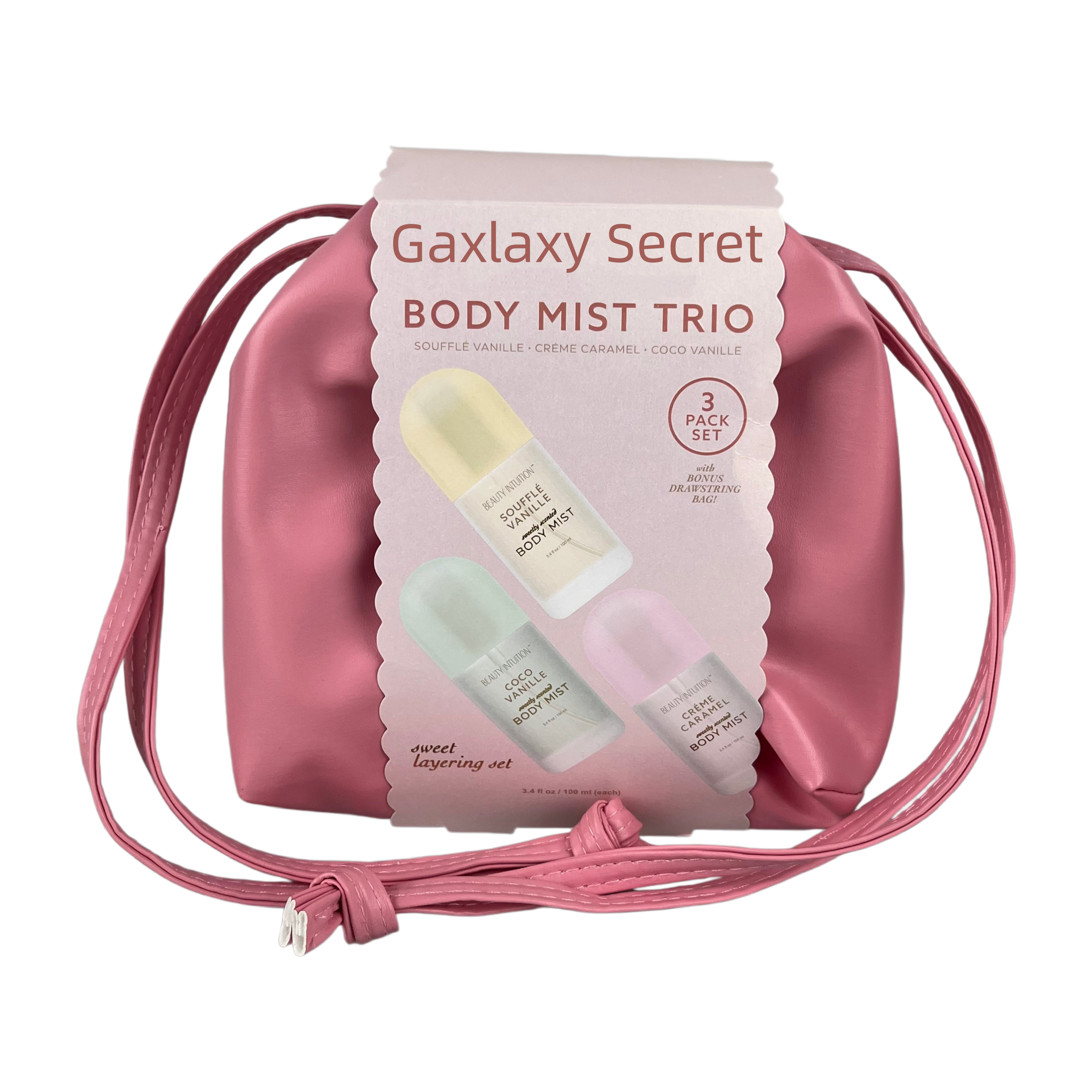 Oem Odm3-piece Pink Satin Drawstring Handbag Body Mist Trio Set - Beauty Intuition Scented - Elegant Gift Collection