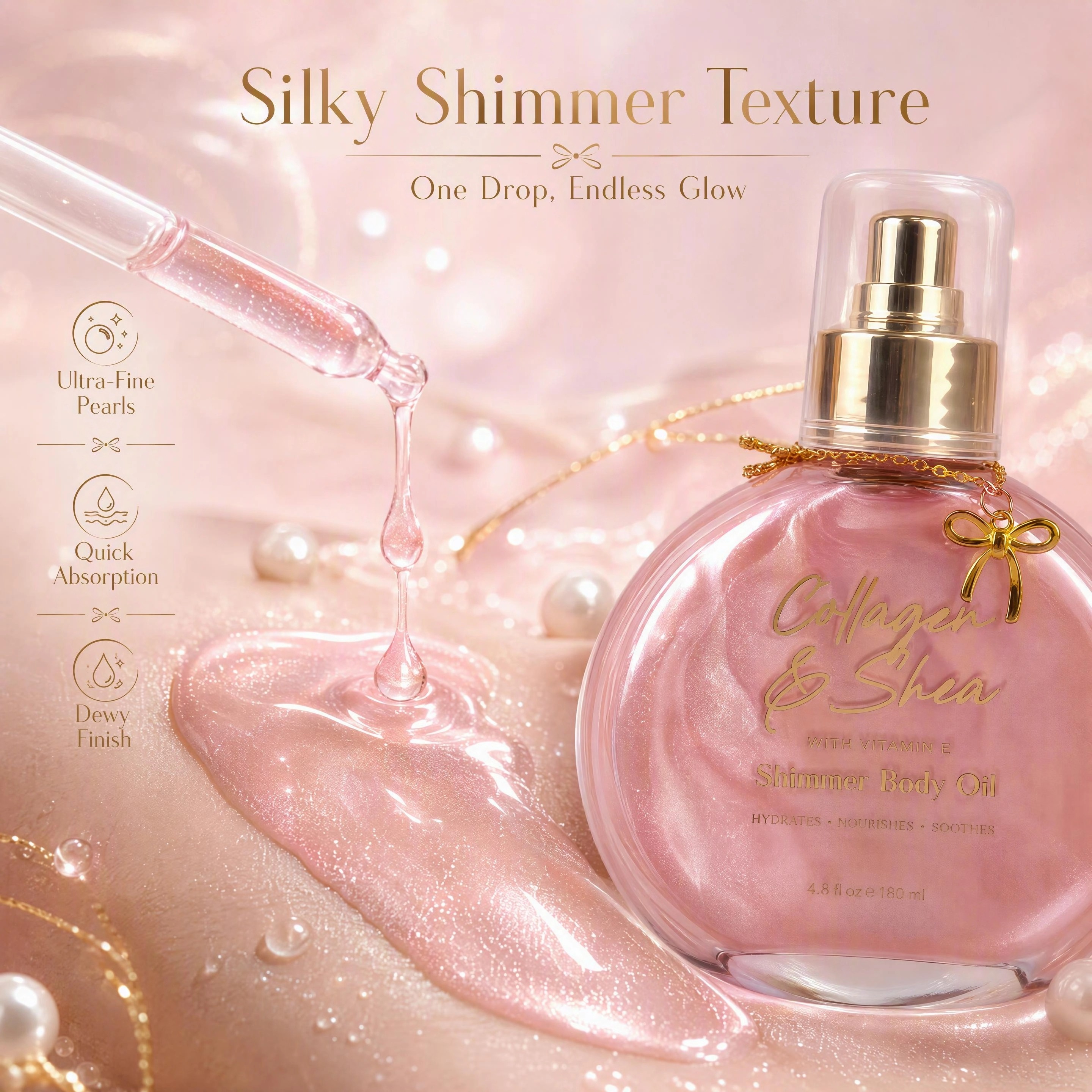 Oem/odm Shimmer Body Oil Duo With Coconut Vitamin E & Collagen Shea Pearlescent Glow Hydrating Non Greasy Shimmer Body Oil