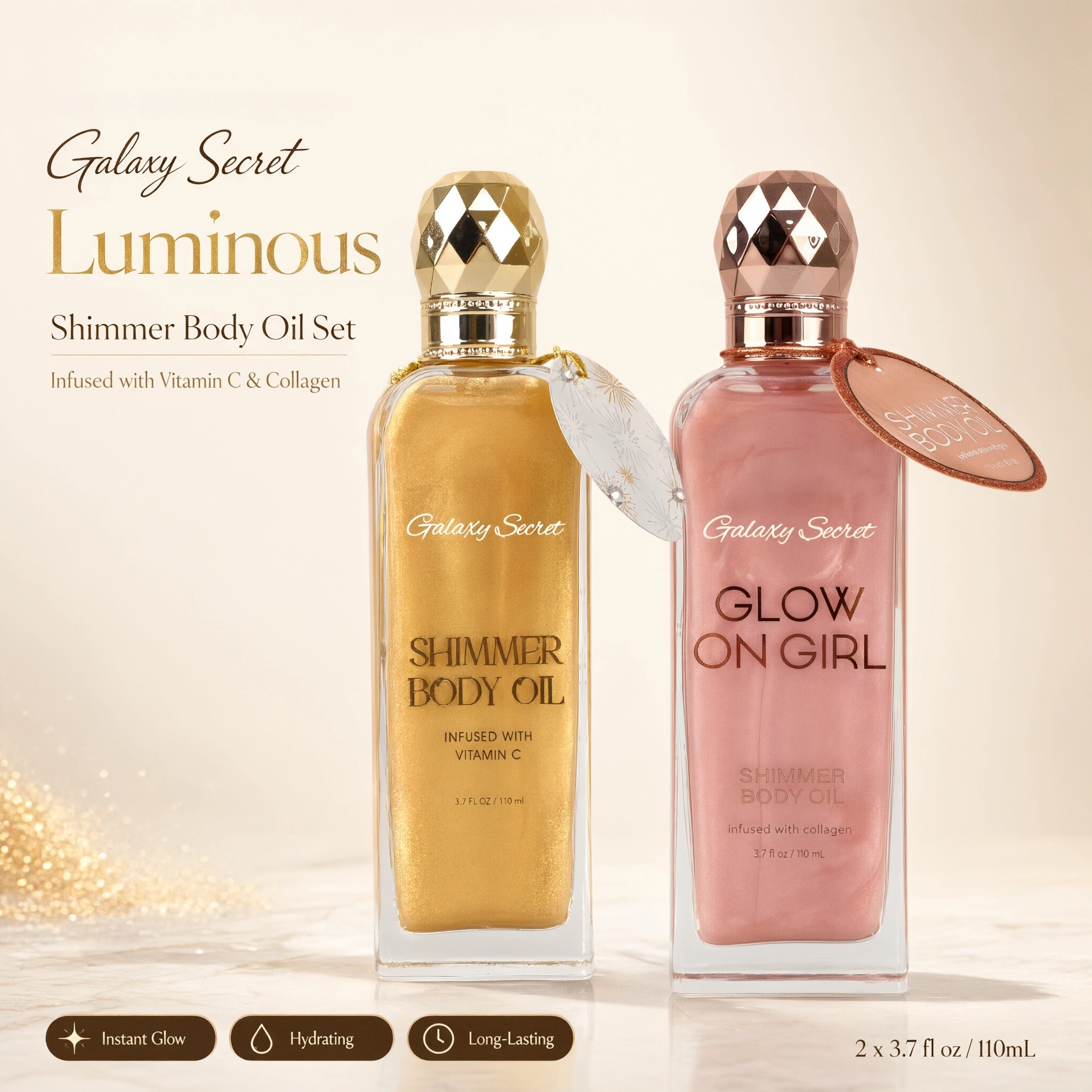Hot Selling Shimmer Body Oil Set Vitamin C & Collagen Infused Instant Glow Hydrating Long Lasting Moisturize Shimmer Body Oil