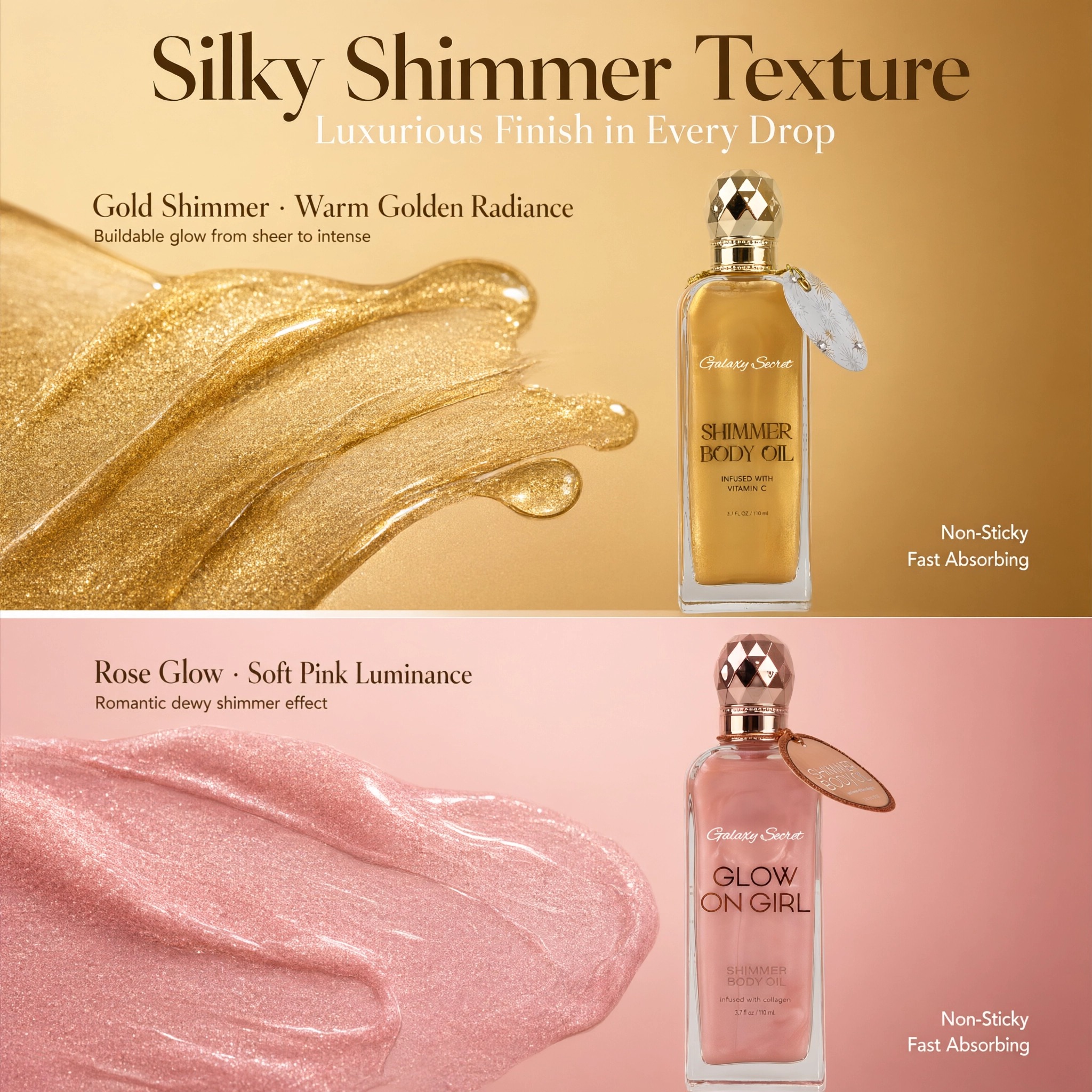 Hot Selling Shimmer Body Oil Set Vitamin C & Collagen Infused Instant Glow Hydrating Long Lasting Moisturize Shimmer Body Oil
