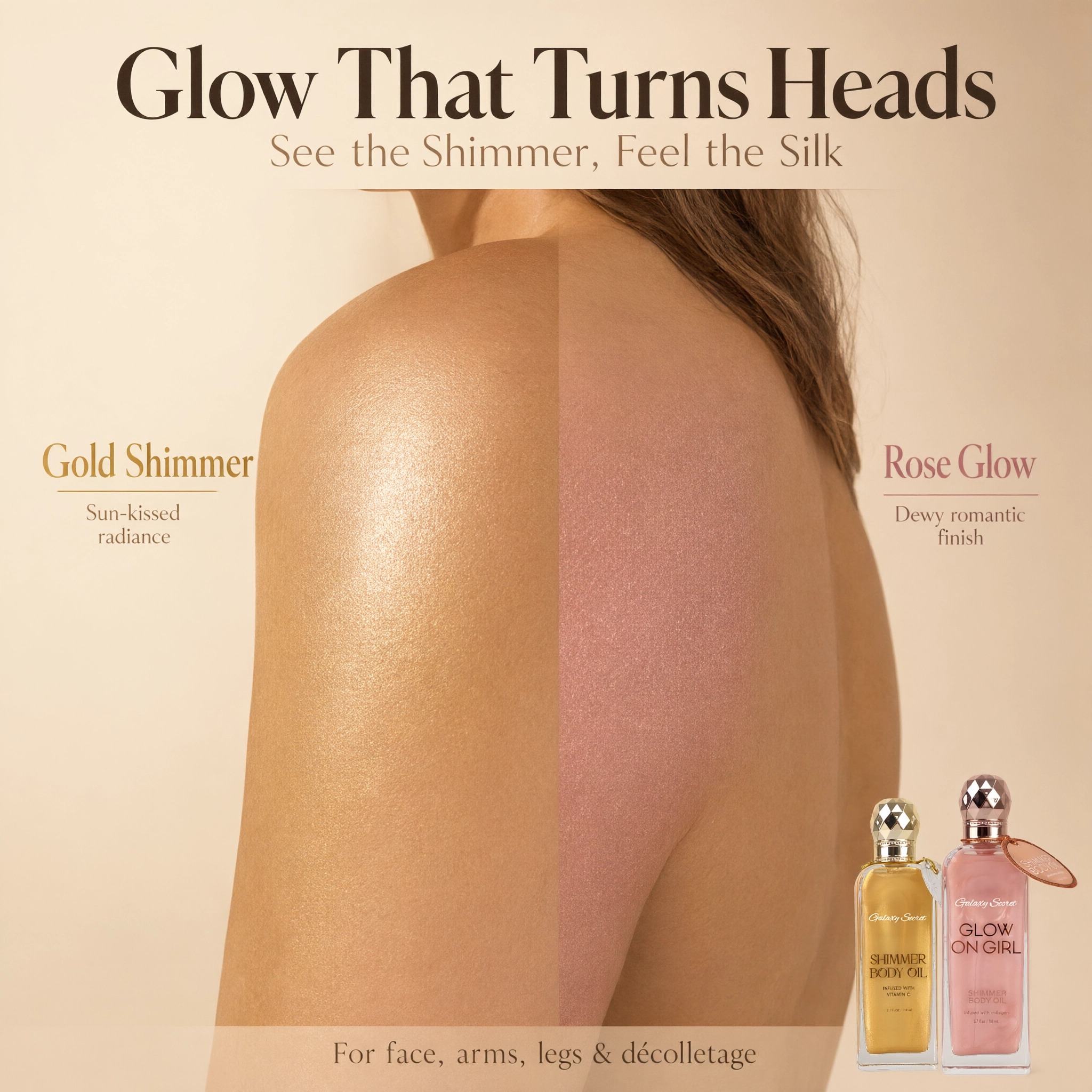 Hot Selling Shimmer Body Oil Set Vitamin C & Collagen Infused Instant Glow Hydrating Long Lasting Moisturize Shimmer Body Oil