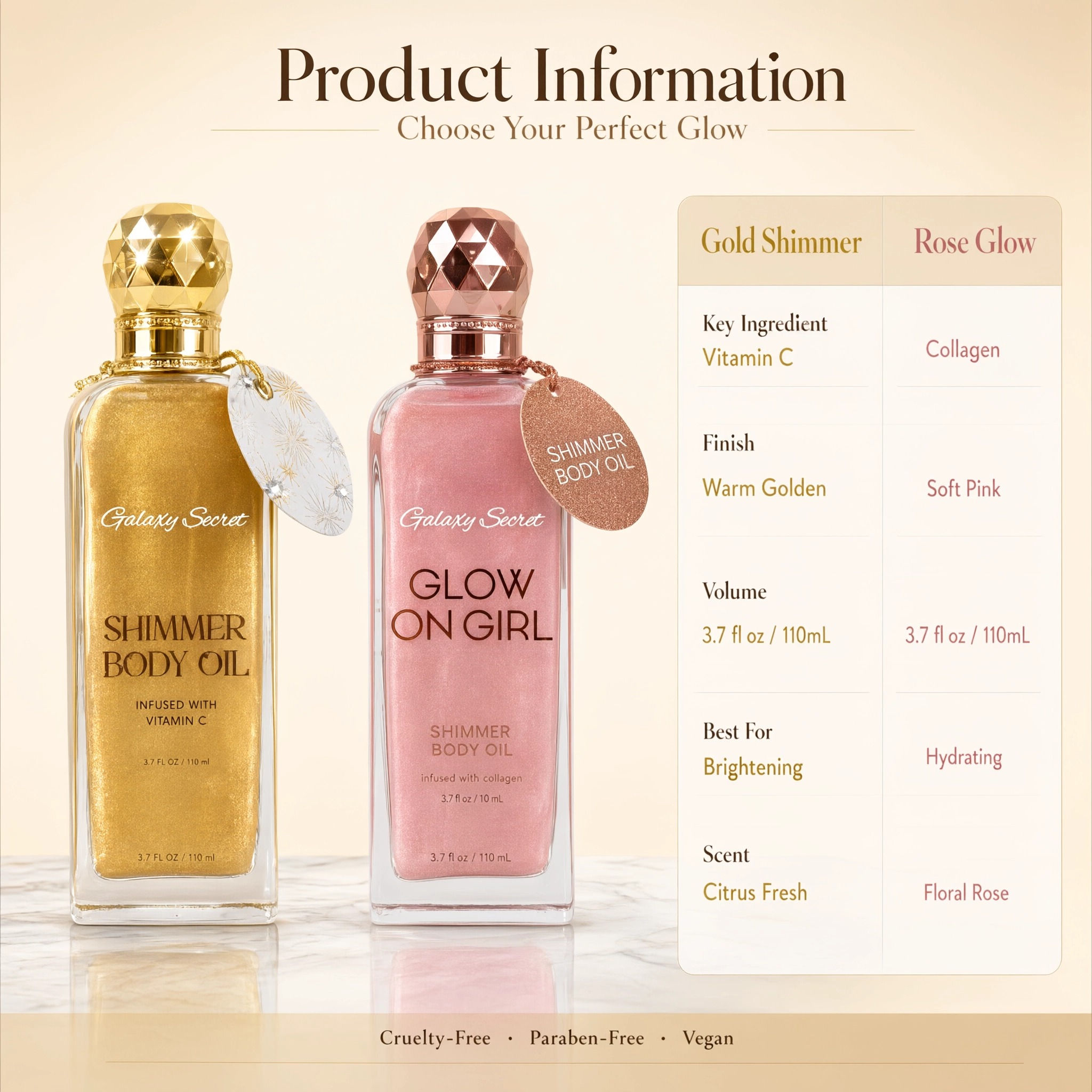 Hot Selling Shimmer Body Oil Set Vitamin C & Collagen Infused Instant Glow Hydrating Long Lasting Moisturize Shimmer Body Oil