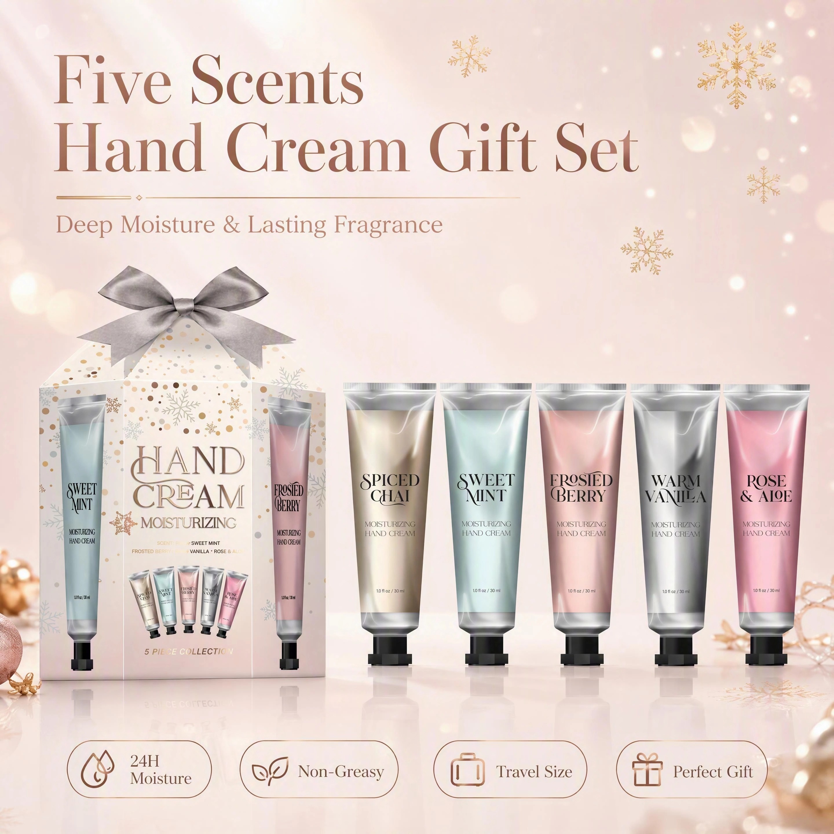 Hot Selling Oem/odm Customizable Whitening Vitamin C Moisturizing Hand Cream Gift Set Vanilla Rose Aloe 5 Assorted Scents