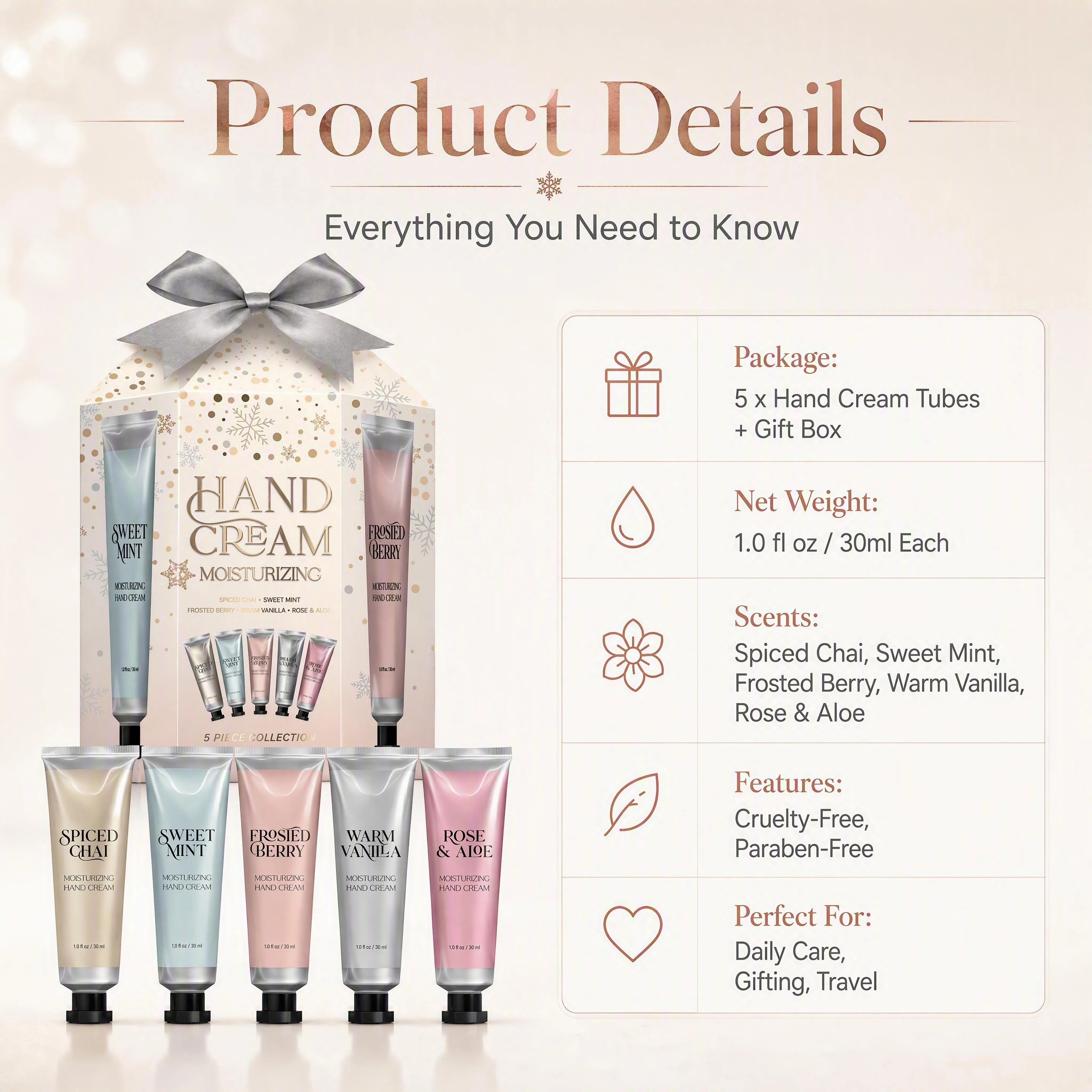 Hot Selling Oem/odm Customizable Whitening Vitamin C Moisturizing Hand Cream Gift Set Vanilla Rose Aloe 5 Assorted Scents
