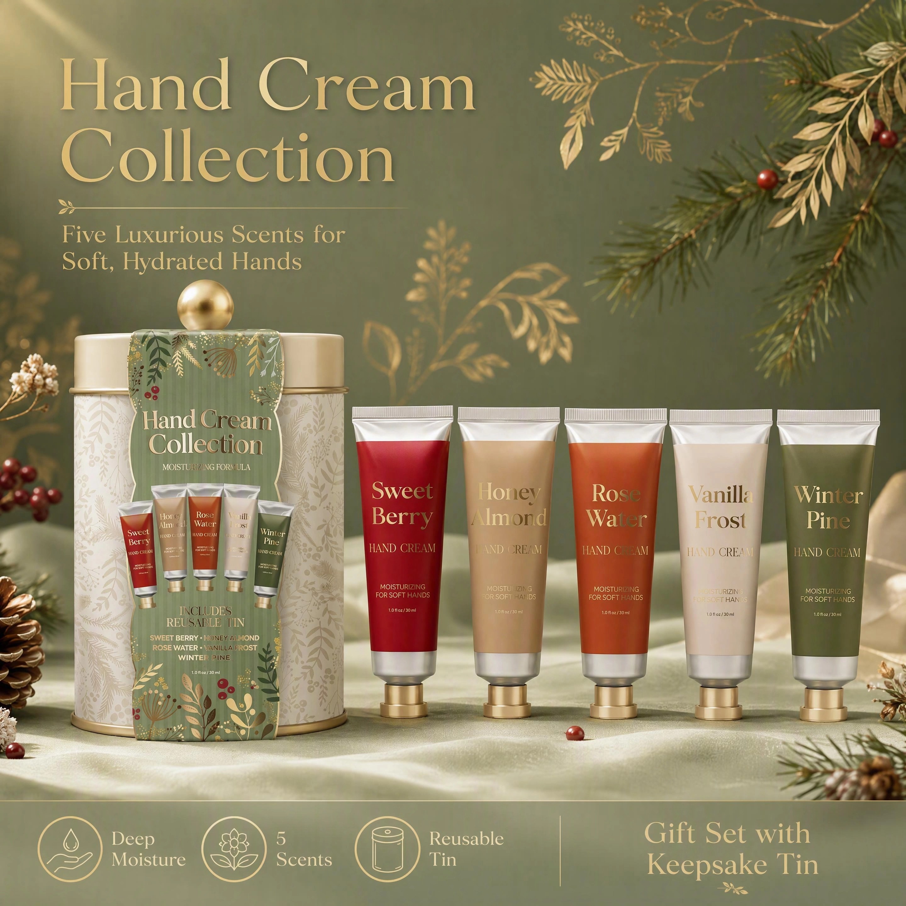Customizable Hand Cream Gift Set With Reusable Keepsake Tin Luxury Scents Deep Moisturizing Holiday Gift Hand Cream Collection