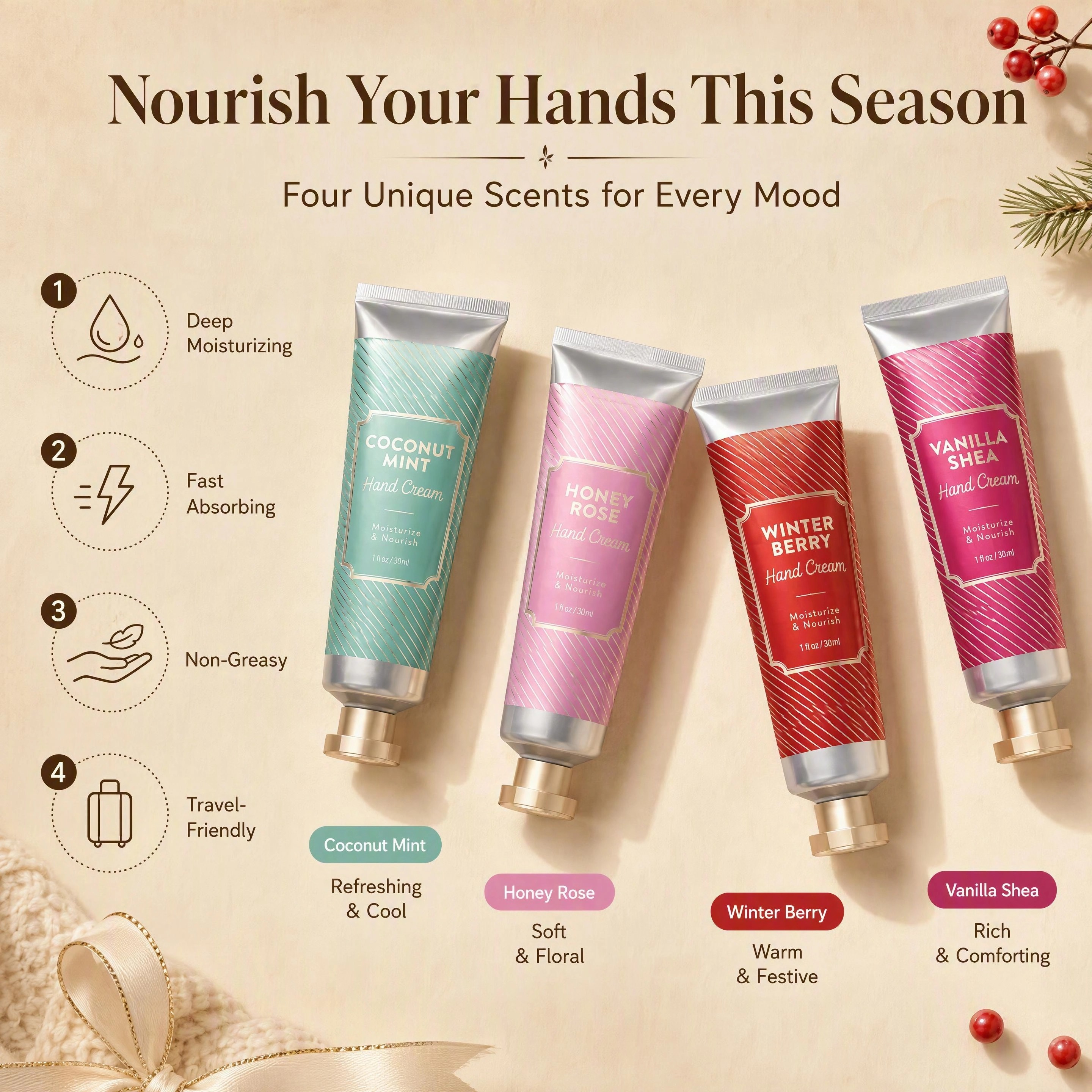 Oem/odm Hot Selling Moisturizing Nourishing Hand Cream Gift Set With Festive Tin Box For Dry Skin Soft Hands Hand Cream Lotion