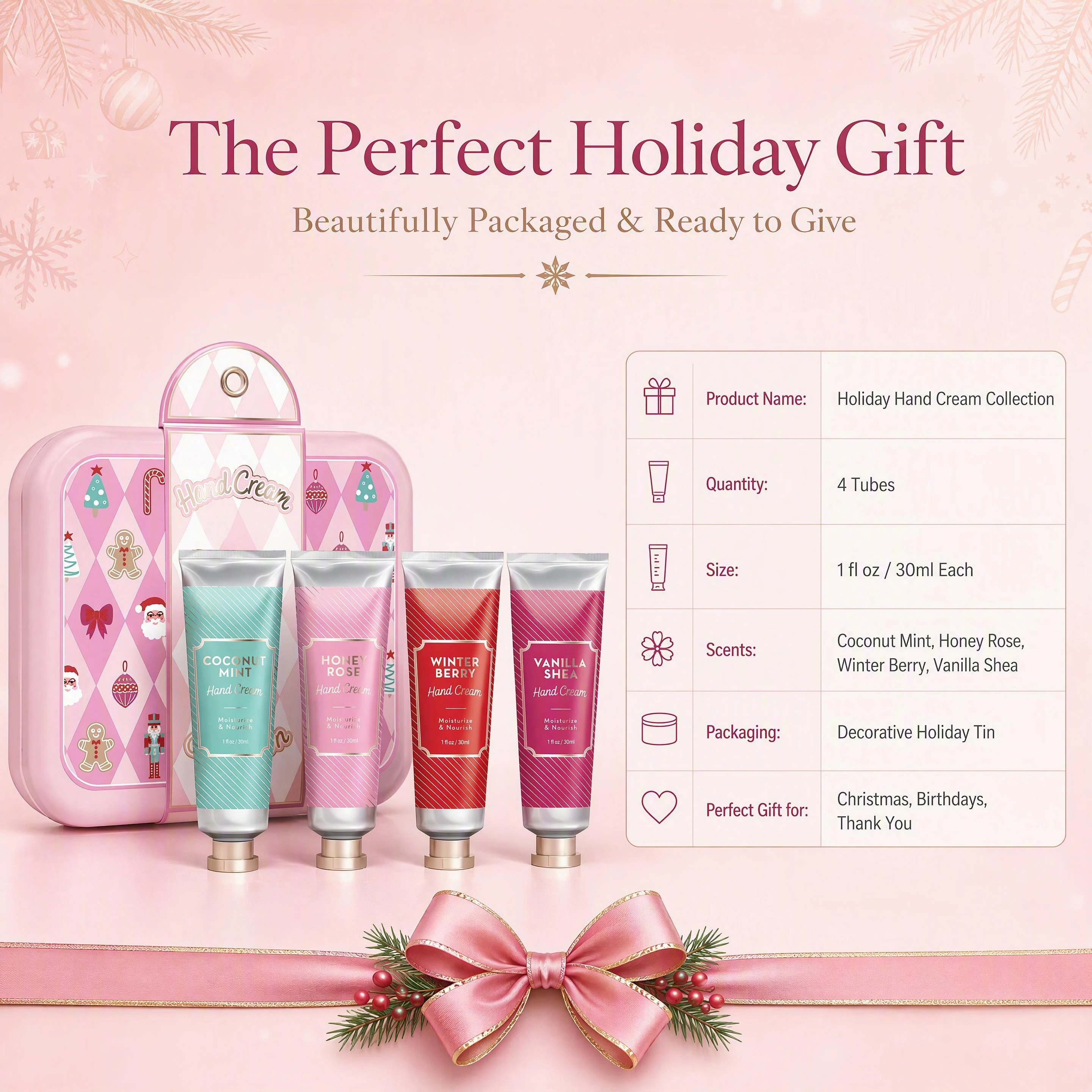 Oem/odm Hot Selling Moisturizing Nourishing Hand Cream Gift Set With Festive Tin Box For Dry Skin Soft Hands Hand Cream Lotion