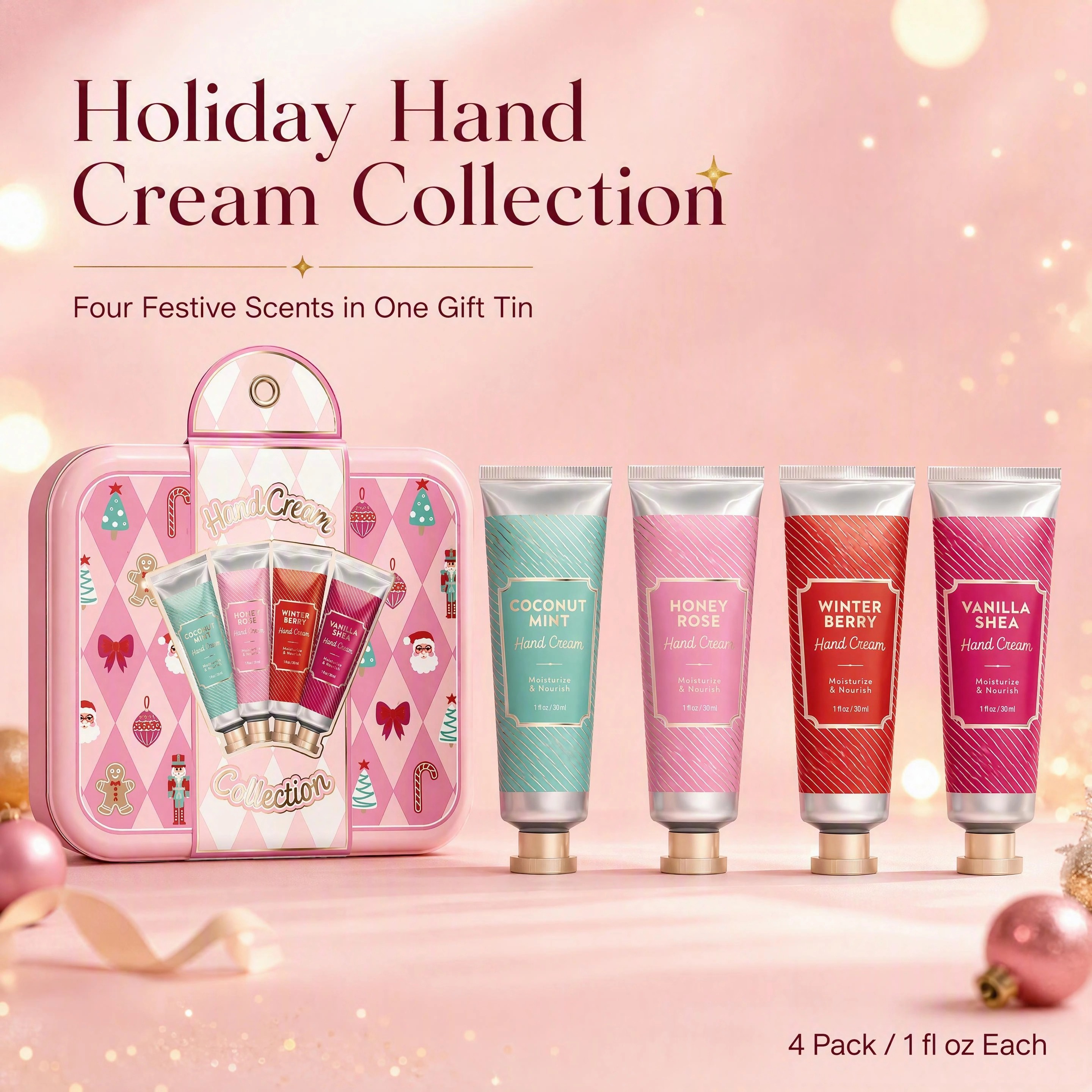 Oem/odm Hot Selling Moisturizing Nourishing Hand Cream Gift Set With Festive Tin Box For Dry Skin Soft Hands Hand Cream Lotion