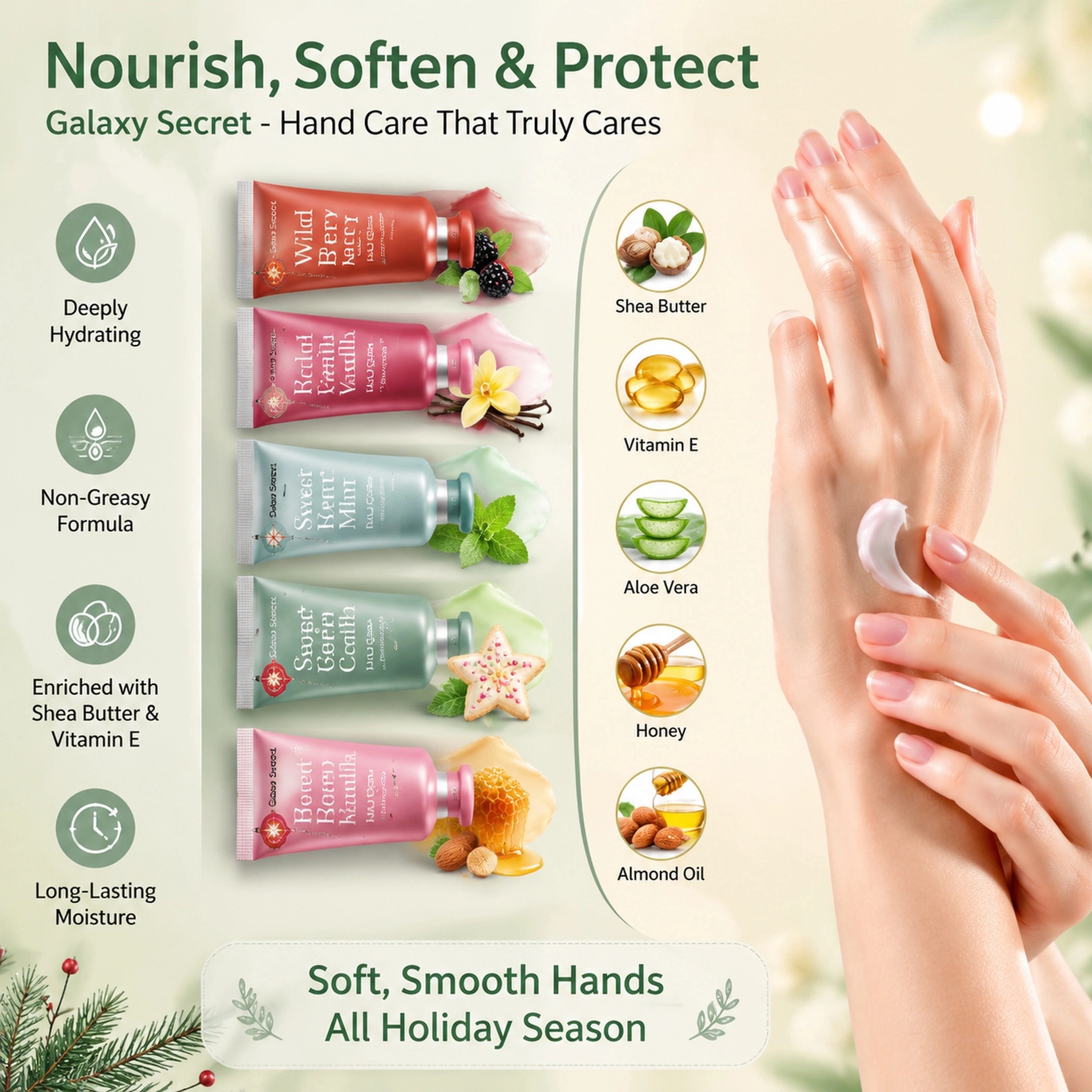 Oem Odm Vegan Nourishing Whitening Hand Cream Gift Set With Shea Butter Floral Packaging Moisturizing Formula For All Skin Types
