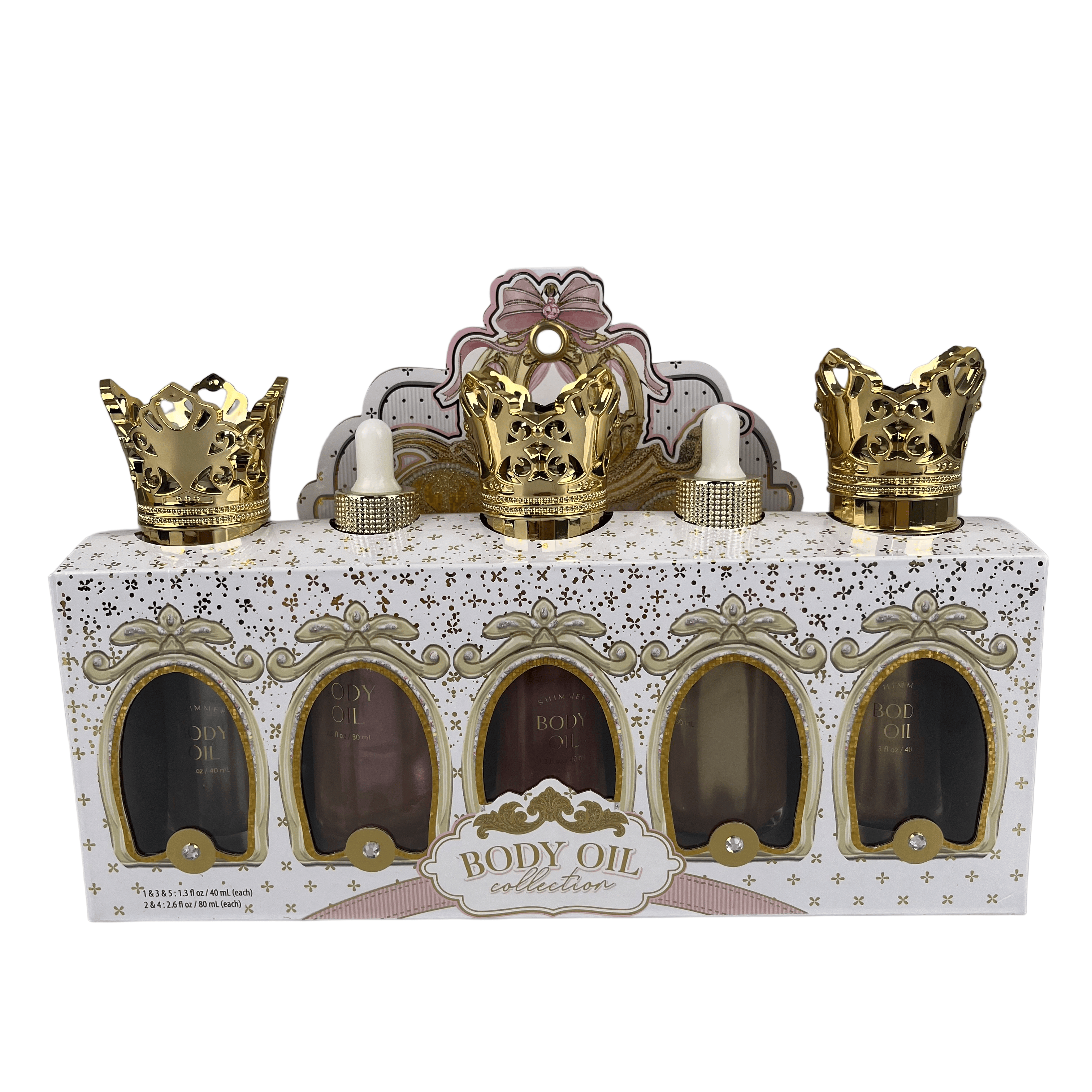 Oem Odm 5-piece Luxury Body Oil Collection In Ornate Gift Box With Gold Crown Caps - Royal Elegance Cosmetic Set