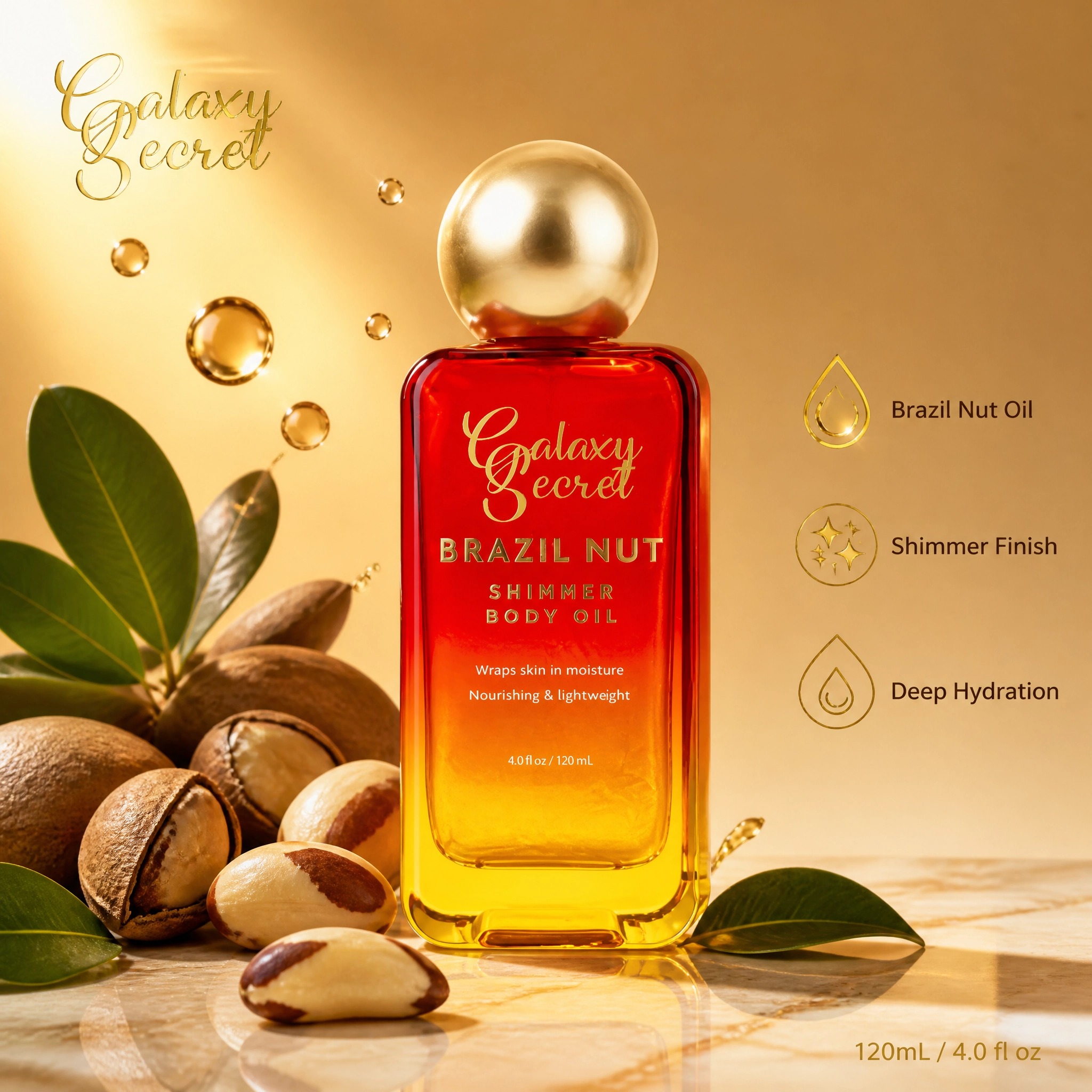 Brazil Nut Shimmer Illuminating Body Oil 120ml Moisturizing Nourishing Lightweight Skin Private Label Custom Logo Wholesale