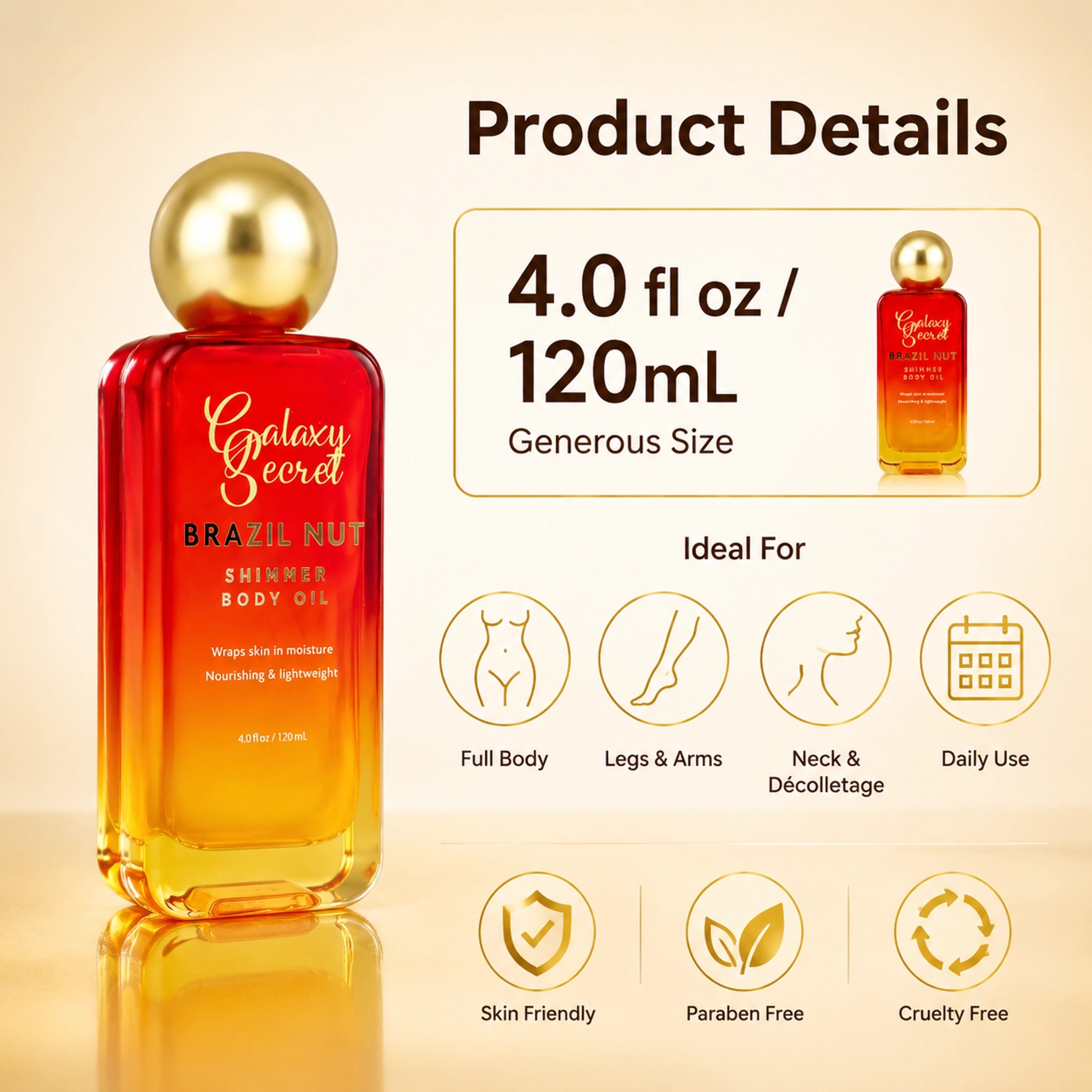 Brazil Nut Shimmer Illuminating Body Oil 120ml Moisturizing Nourishing Lightweight Skin Private Label Custom Logo Wholesale