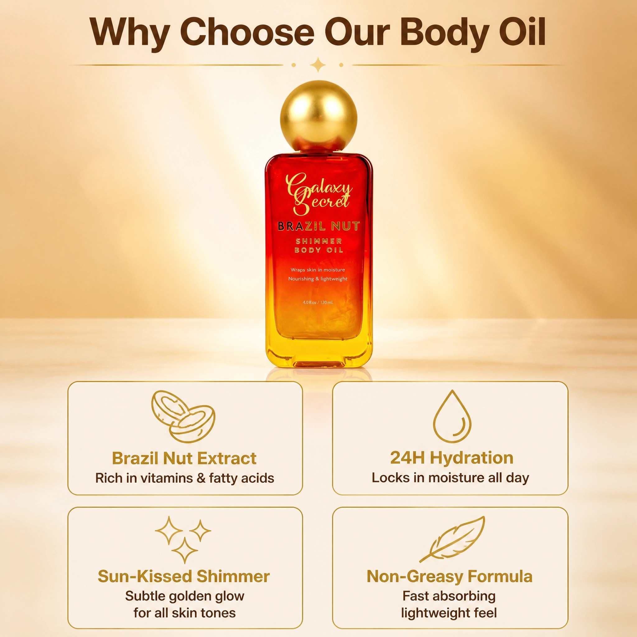 Brazil Nut Shimmer Illuminating Body Oil 120ml Moisturizing Nourishing Lightweight Skin Private Label Custom Logo Wholesale