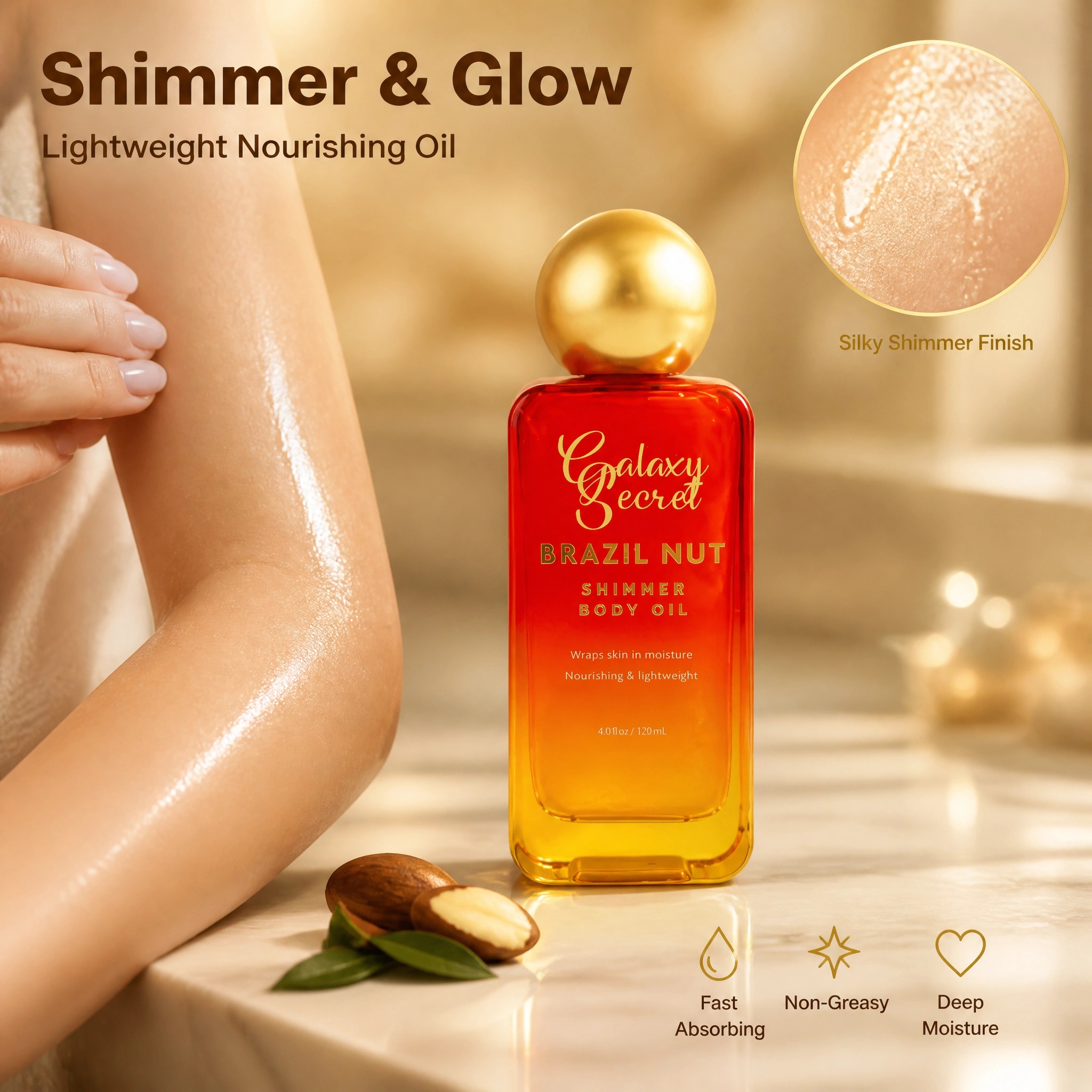 Brazil Nut Shimmer Illuminating Body Oil 120ml Moisturizing Nourishing Lightweight Skin Private Label Custom Logo Wholesale