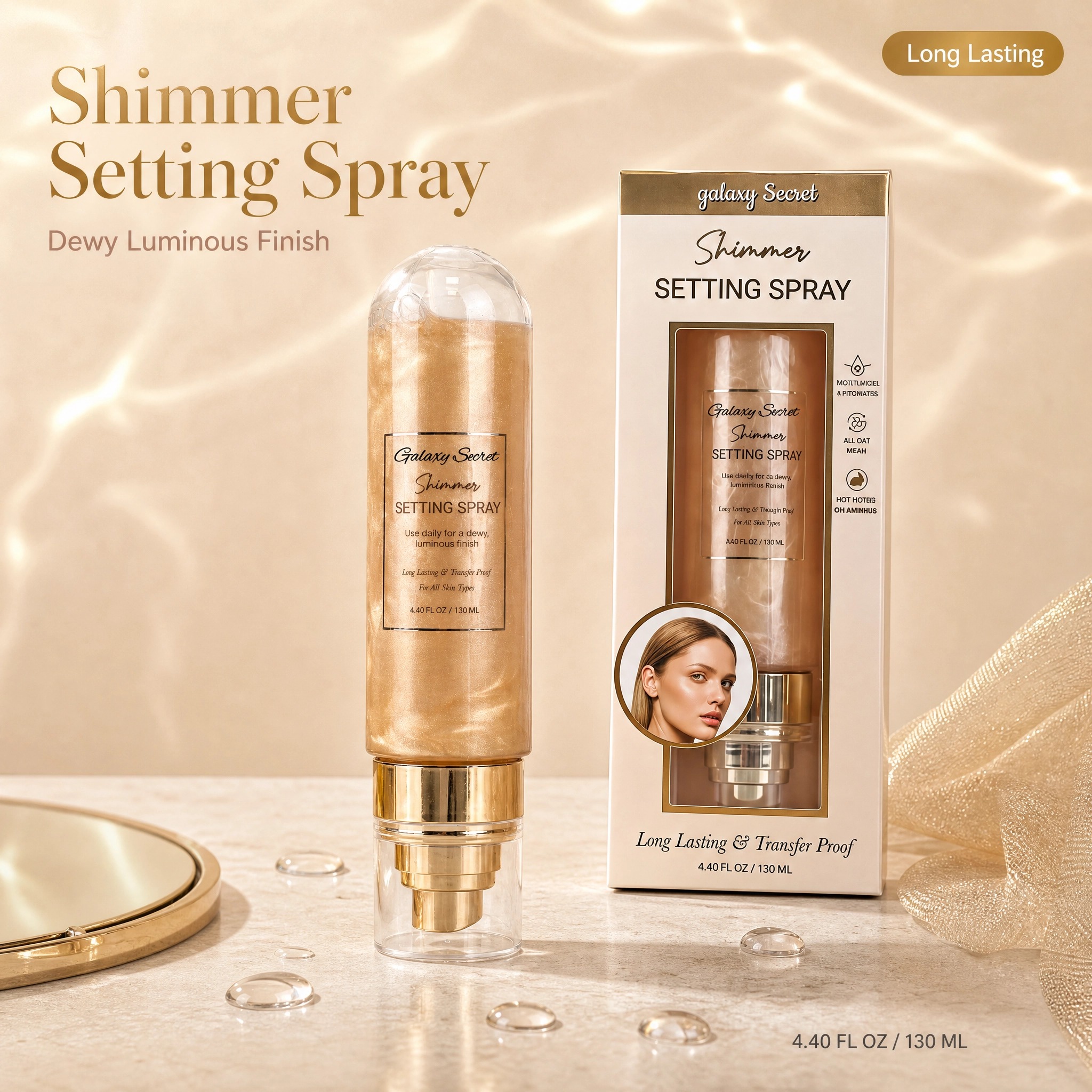 Shimmer Face Setting Spray 130ml Long Lasting Transfer Proof Luminous Dewy Finish Makeup Fix Private Label Custom Logo Wholesale