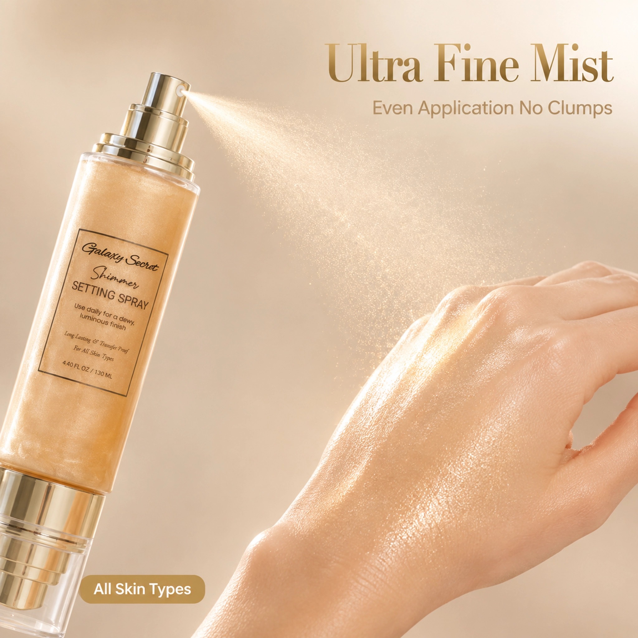 Shimmer Face Setting Spray 130ml Long Lasting Transfer Proof Luminous Dewy Finish Makeup Fix Private Label Custom Logo Wholesale