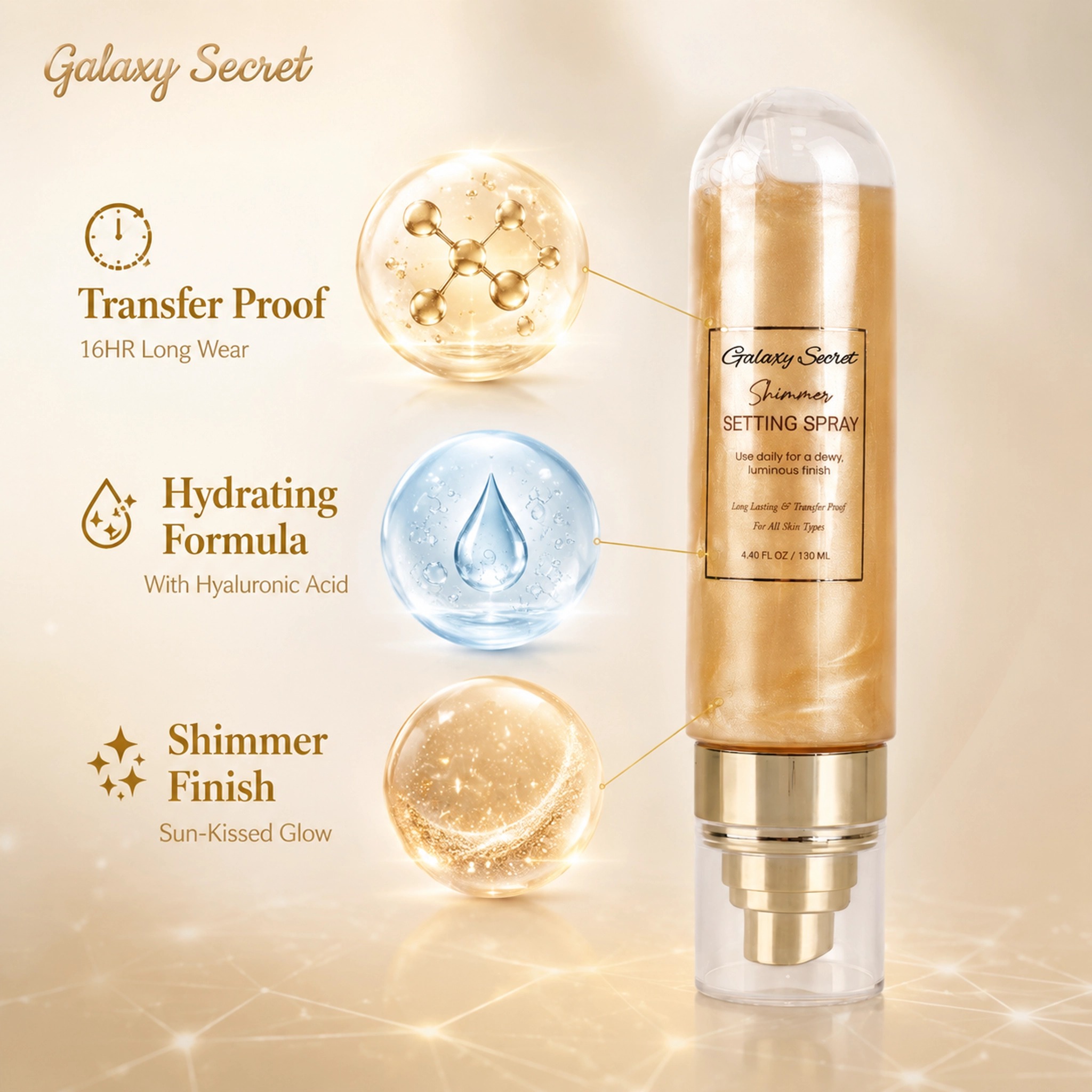 Shimmer Face Setting Spray 130ml Long Lasting Transfer Proof Luminous Dewy Finish Makeup Fix Private Label Custom Logo Wholesale