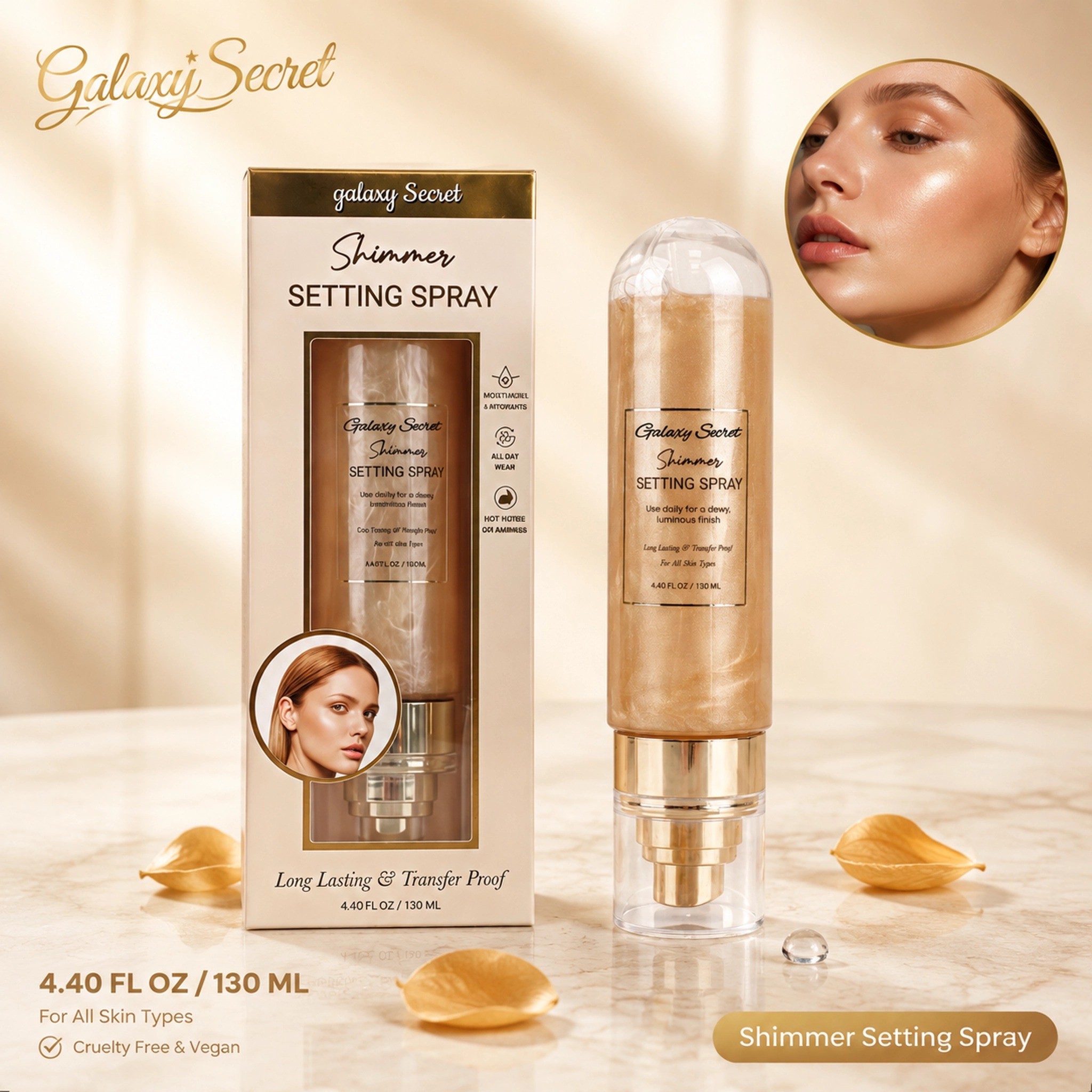 Shimmer Face Setting Spray 130ml Long Lasting Transfer Proof Luminous Dewy Finish Makeup Fix Private Label Custom Logo Wholesale