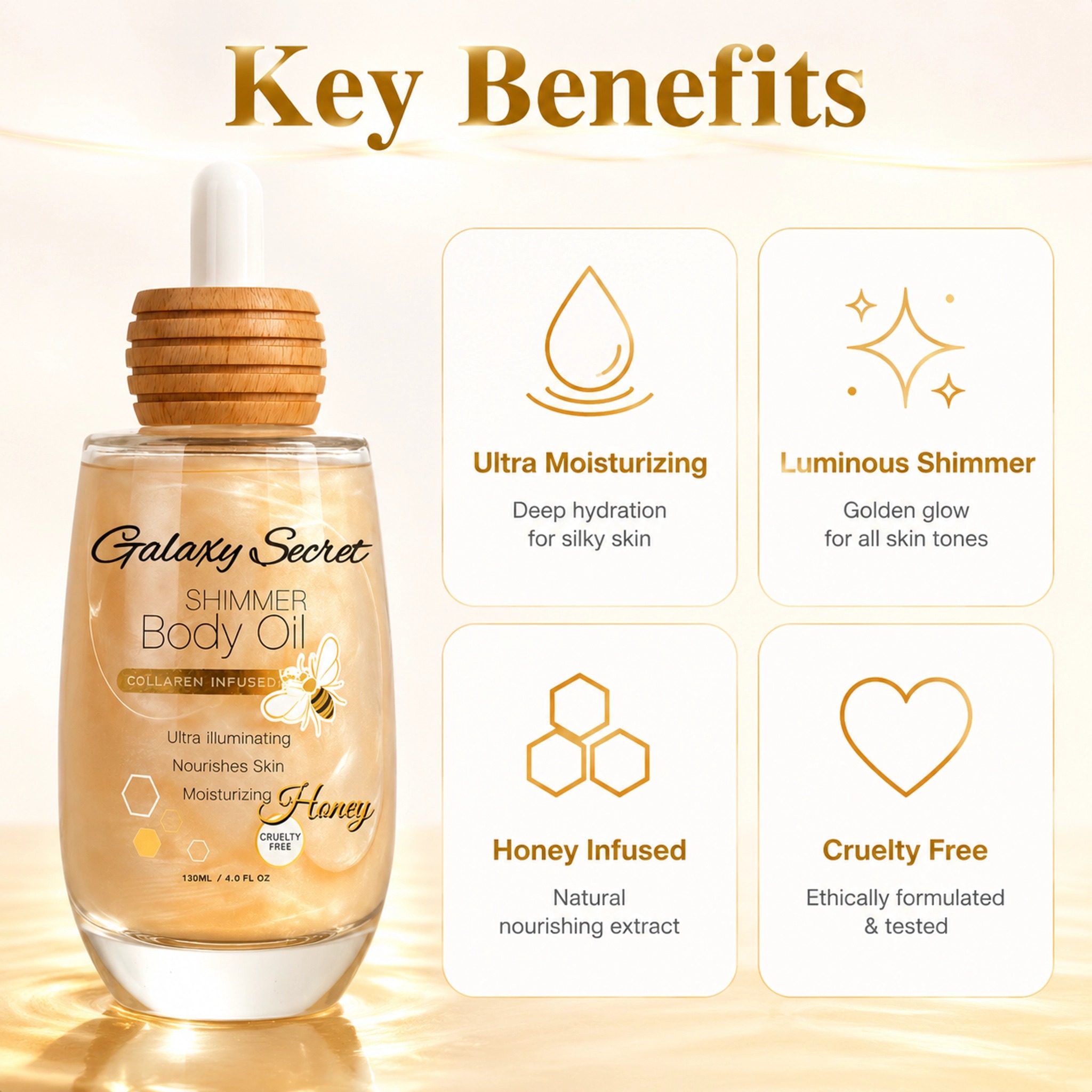 Shimmer Vegan Cruelty-free Body Oil 130ml Lightening Illuminating Moisturizing Nourishing Skin Private Label Custom Logo
