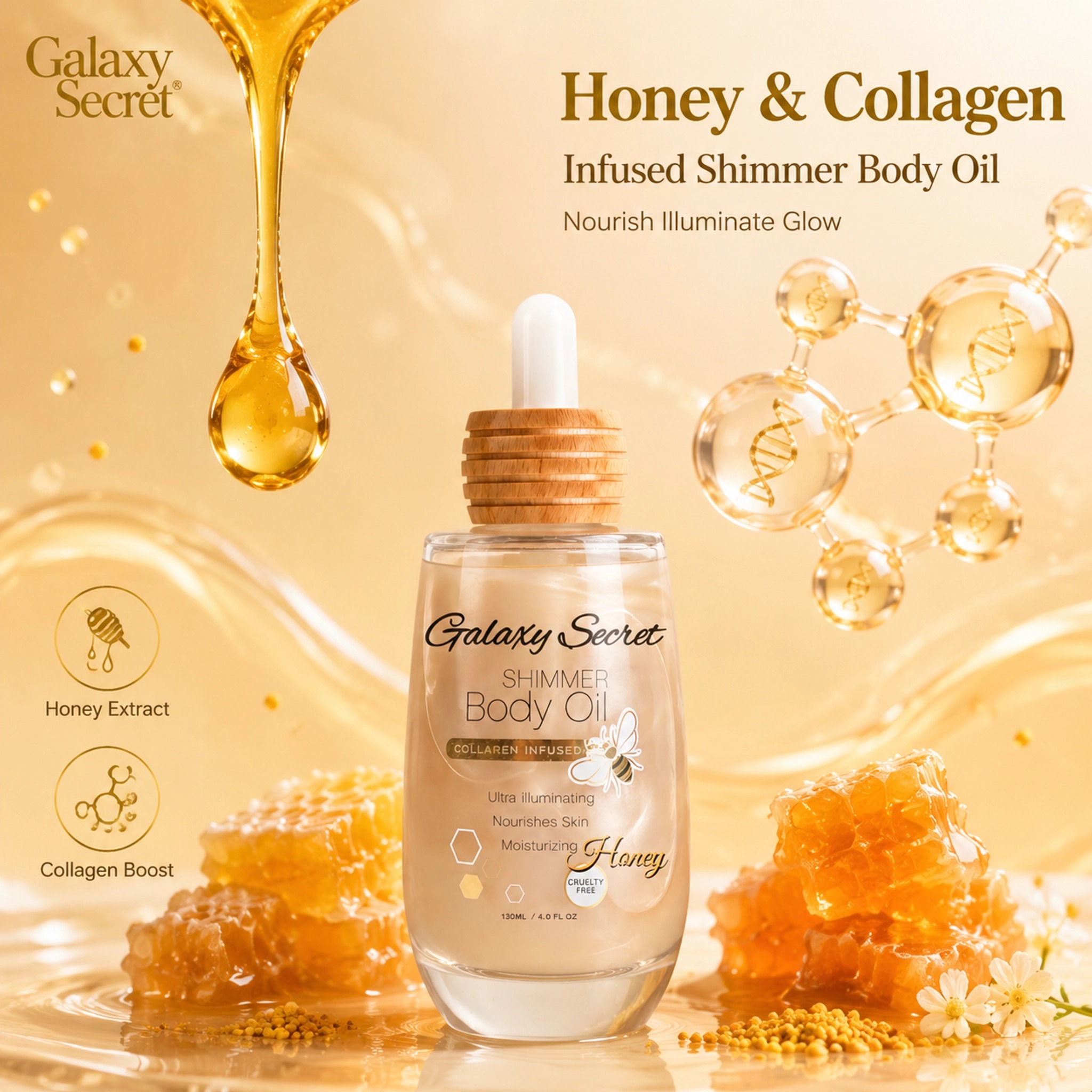 Shimmer Vegan Cruelty-free Body Oil 130ml Lightening Illuminating Moisturizing Nourishing Skin Private Label Custom Logo