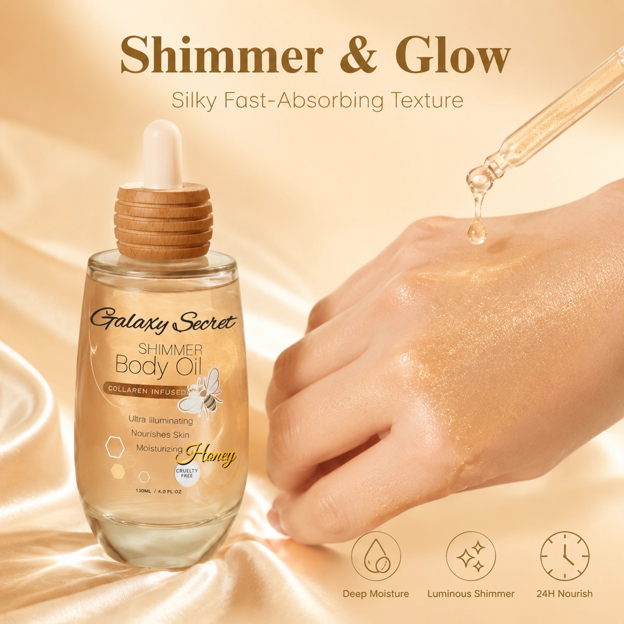 Shimmer Vegan Cruelty-free Body Oil 130ml Lightening Illuminating Moisturizing Nourishing Skin Private Label Custom Logo